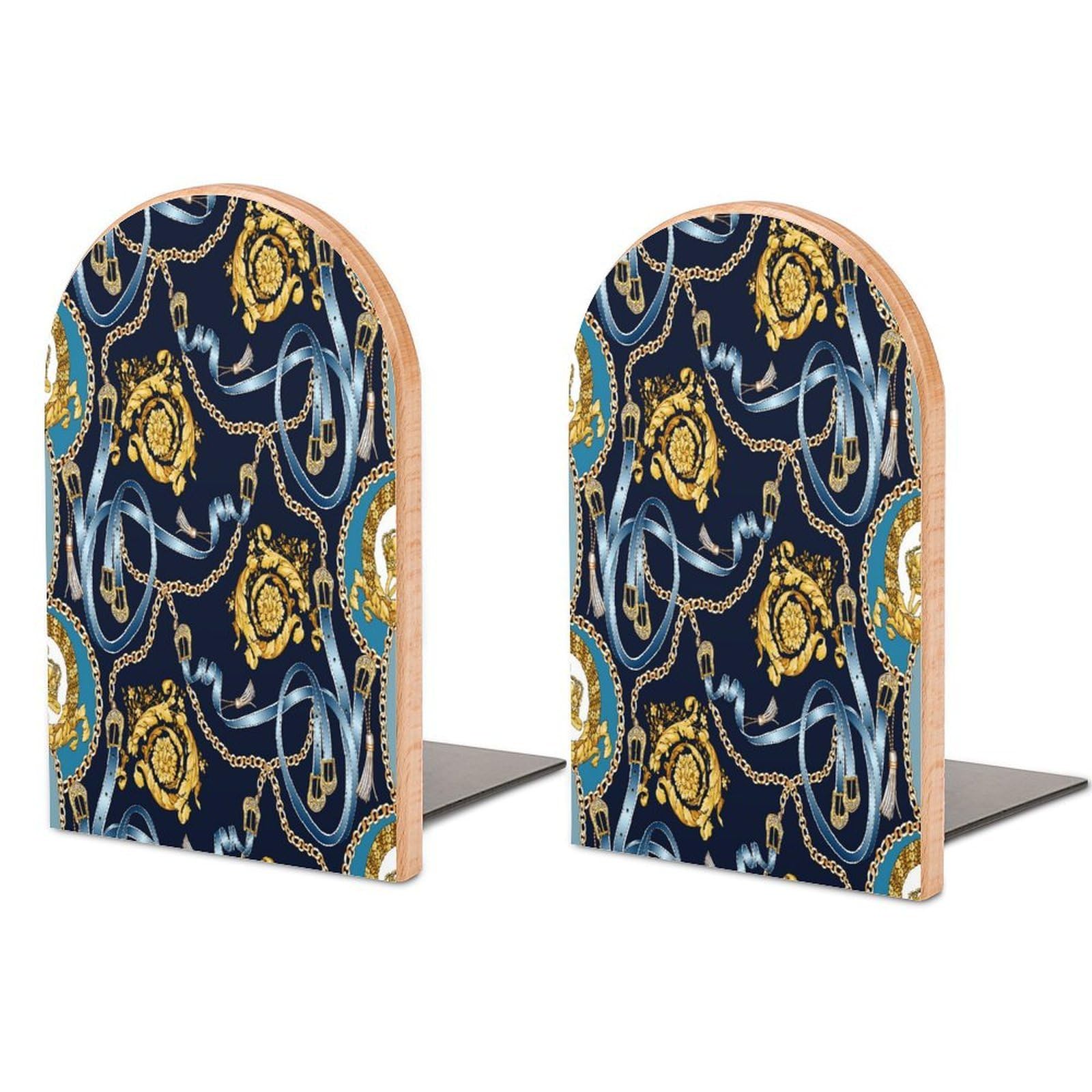 Seamless Pattern with Multicolor Paisley Print Style Beech Wood Bookends Heavy Duty Book Organizers Desktop File Holder for Office Home Bookshelf