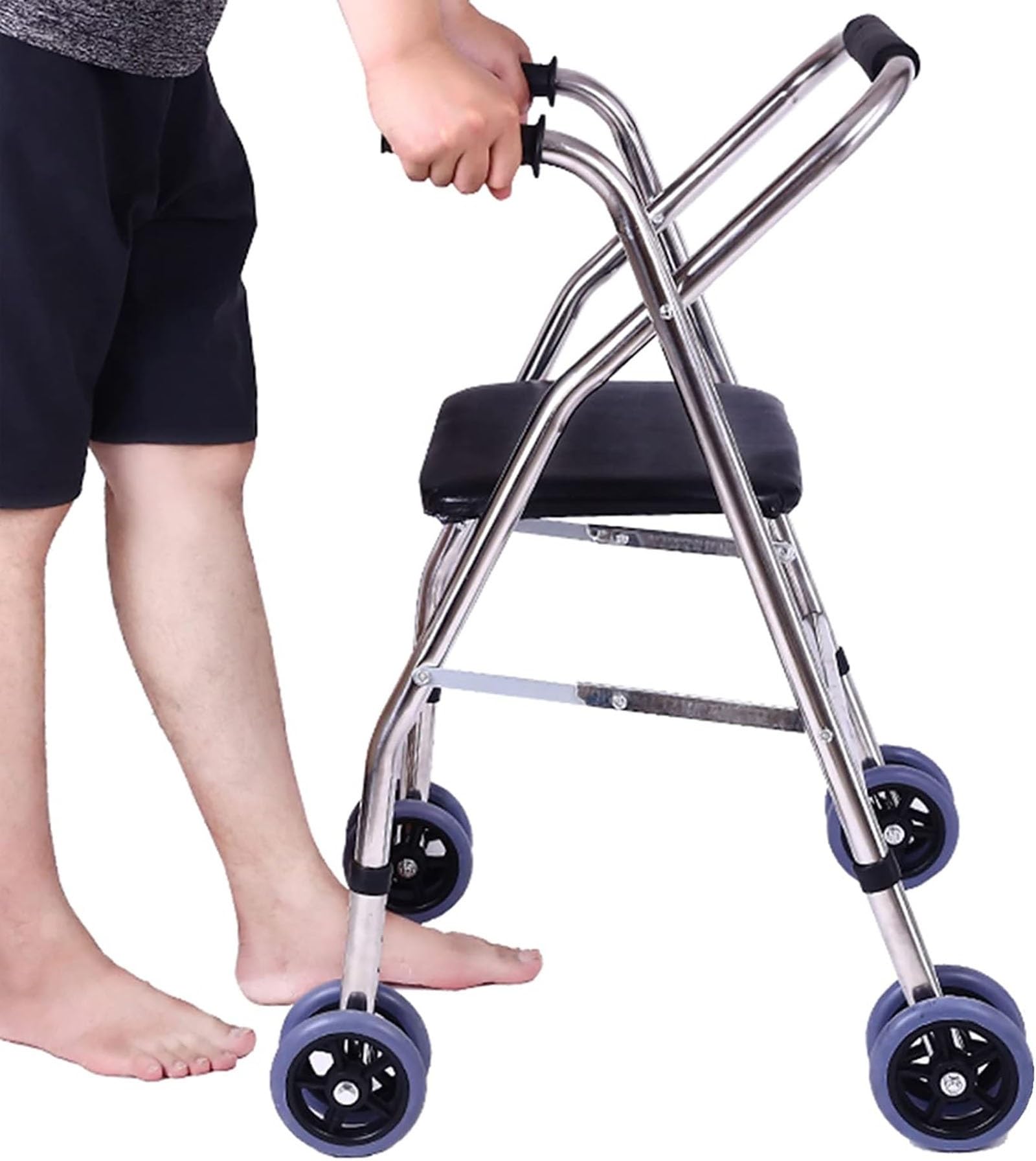 Andador para ancianos, Rollator ligero plegable de cuatro ruedas, Andador de movilidad ajustable en altura con asiento acolchado, Ayuda de movilidad portátil para personas mayores discapacitadas