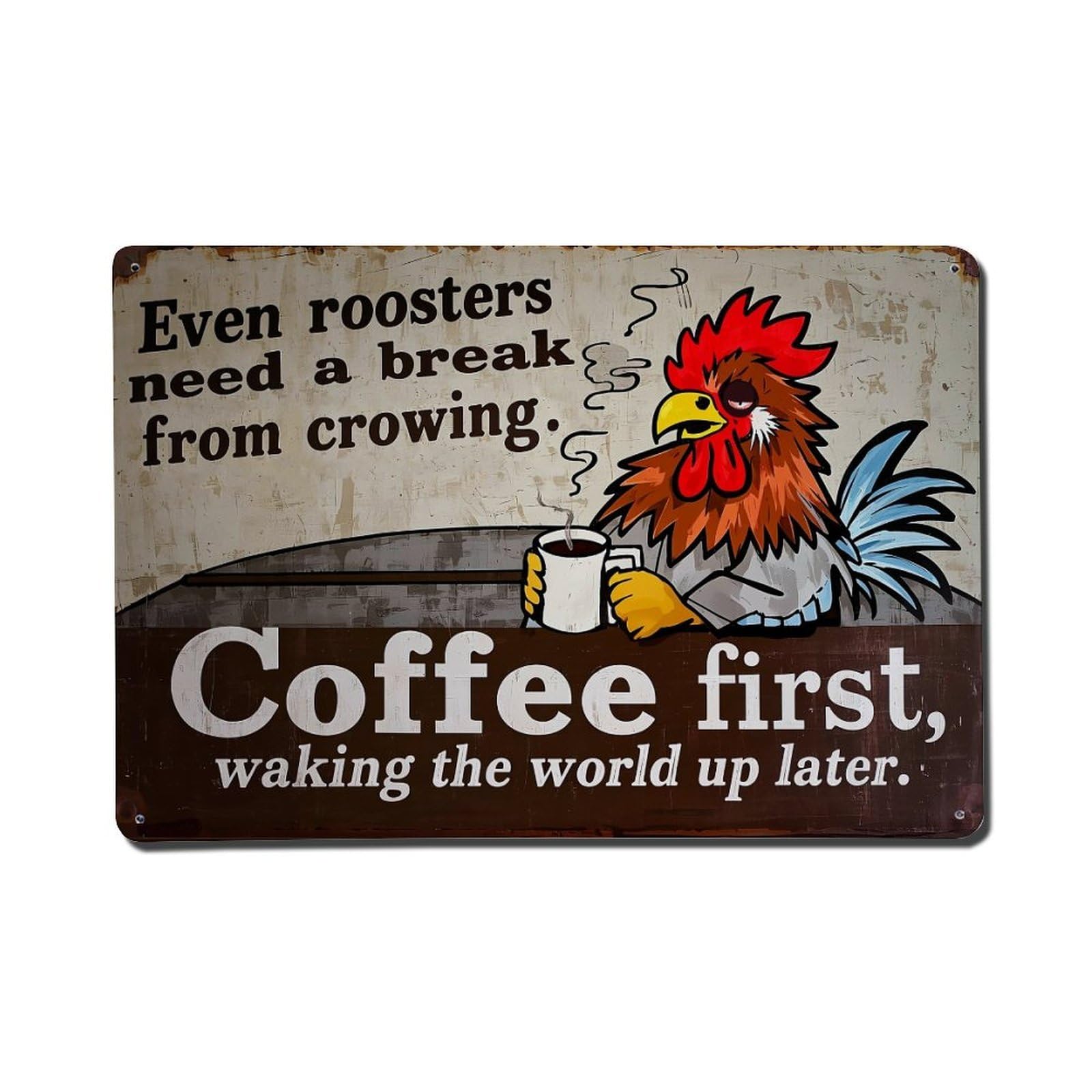 Jdfenggu Vintage Rooster Drinking Coffee Sign Retro Metal Tin Sign, Metal Poster For Bar, Home, Man Cave, Kitchen, Laundry Room Art Decor 8X12 Inch