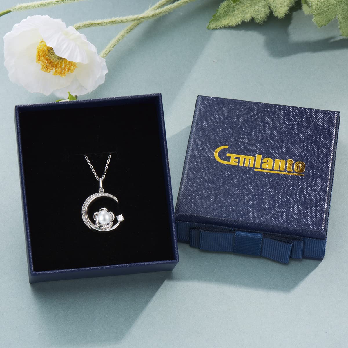 925 Sterling Silber Mai Geburtsstein Erstellt Smaragd Halskette Rose & Mond Anhänger Lila Edelstein Geburtstag Jahrestag Schmuck Geschenke für Frauen Mädchen Mutter Tochter, verstellbare Kette