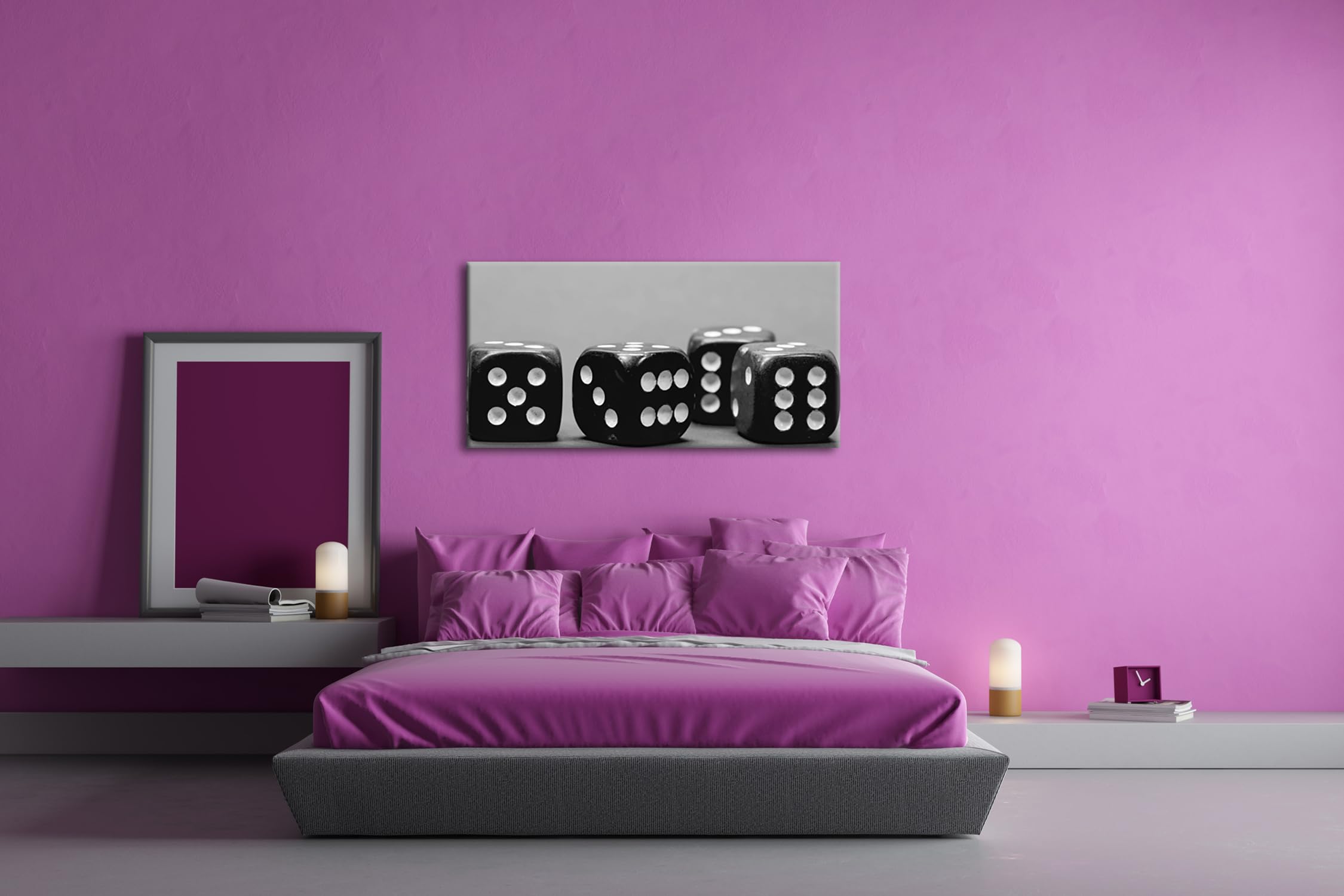 Kwadratowa kostka do gry panoramiczna 120 x 60 cm efekt: czarny/biały jako obraz na płótnie, motyw oprawiony na ramie z prawdziwego drewna, wysokiej jakości druk cyfrowy z ramą