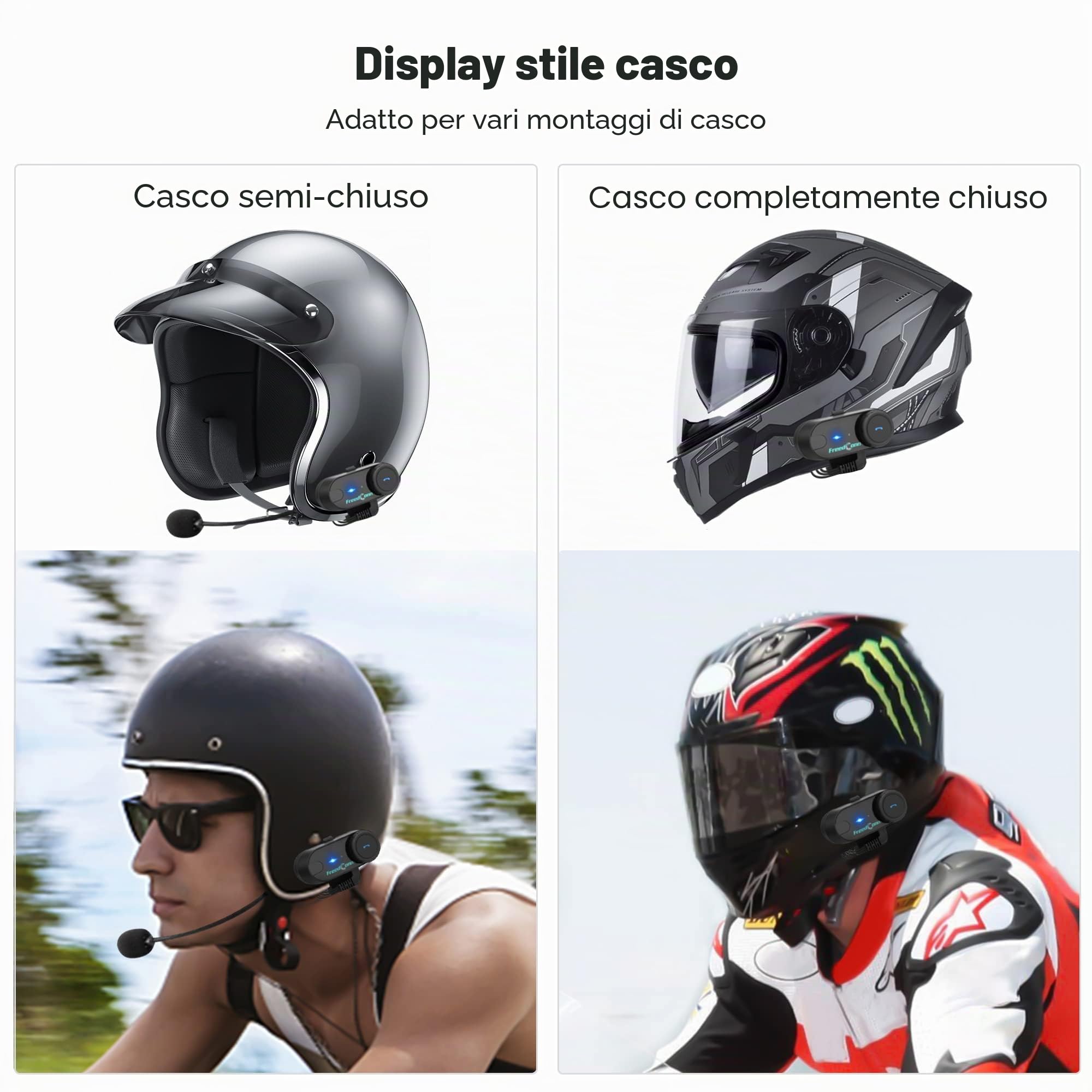 FreedConn Auricolare Bluetooth per casco da moto, TCOM VB 2-Way 800M Sistemi di comunicazione interfono per casco integrale e ribaltabile ecc.(Radio FM/IP65/con microfono 2 in 1) Interfono per moto