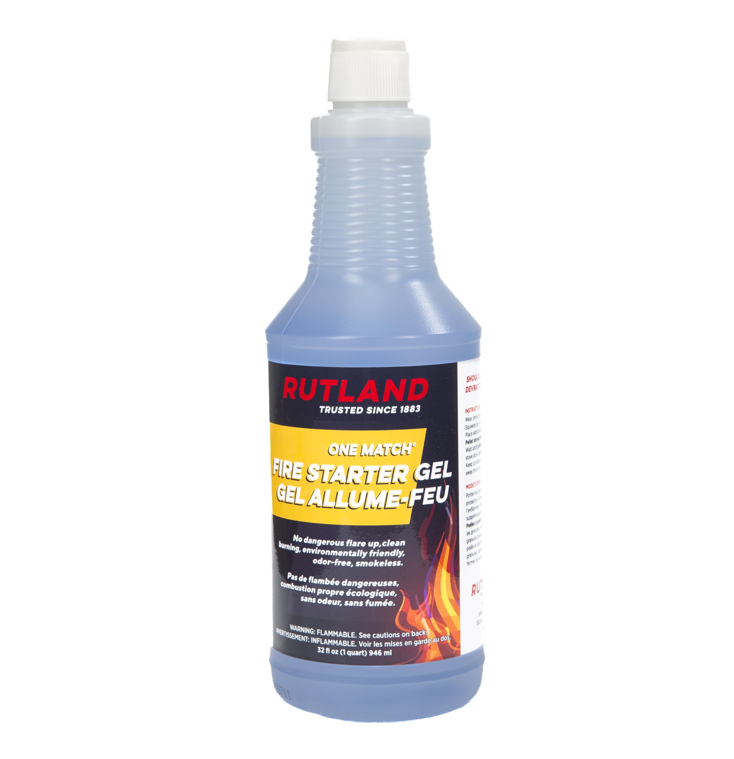Rutland One Match Gel Fire Starter, Gelled Firestarter for Grills, Charcoal, Fireplaces, Fire Pits & Wood Stoves, 32 Oz