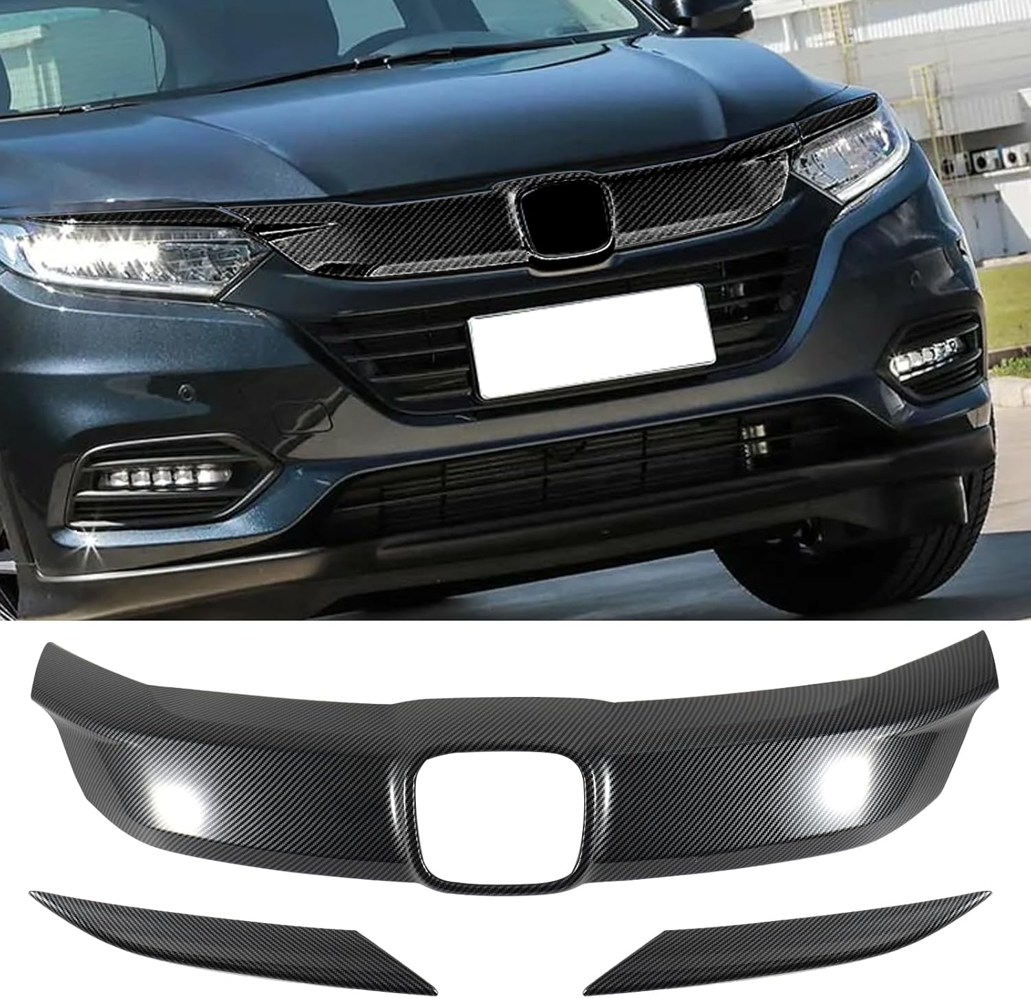 Front Grill Cover for Honda HRV 2019 2020 2021 Hood Cover Carbon Fiber Printing Grill Moulding