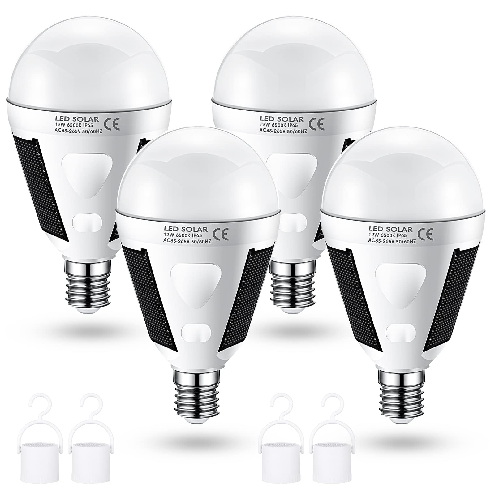 NALACAL LED Solar Emergency Bulbs 4-Pack, E26/E27 7W Rechargeable for Power Failure, 6000K Daylight White, Hurricane Home Supplies, Outdoor Camping Hiking Lights