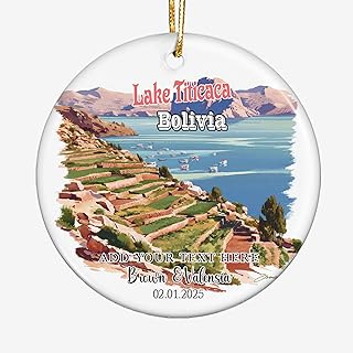 Isla del Sol-Lake Titicaca-Bolivia Map Ceramic Ornament – Personalized Travel Keepsake with Custom Name and Date – Scenic for Couples, Tourists, Outdoor Adventure Lovers 6hiMFd