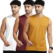 Men's Active Wear Sleeveless T-Shirt Gym Wear Tank Top Vest Round Neck Running Sando for Sports (Pack of 3)