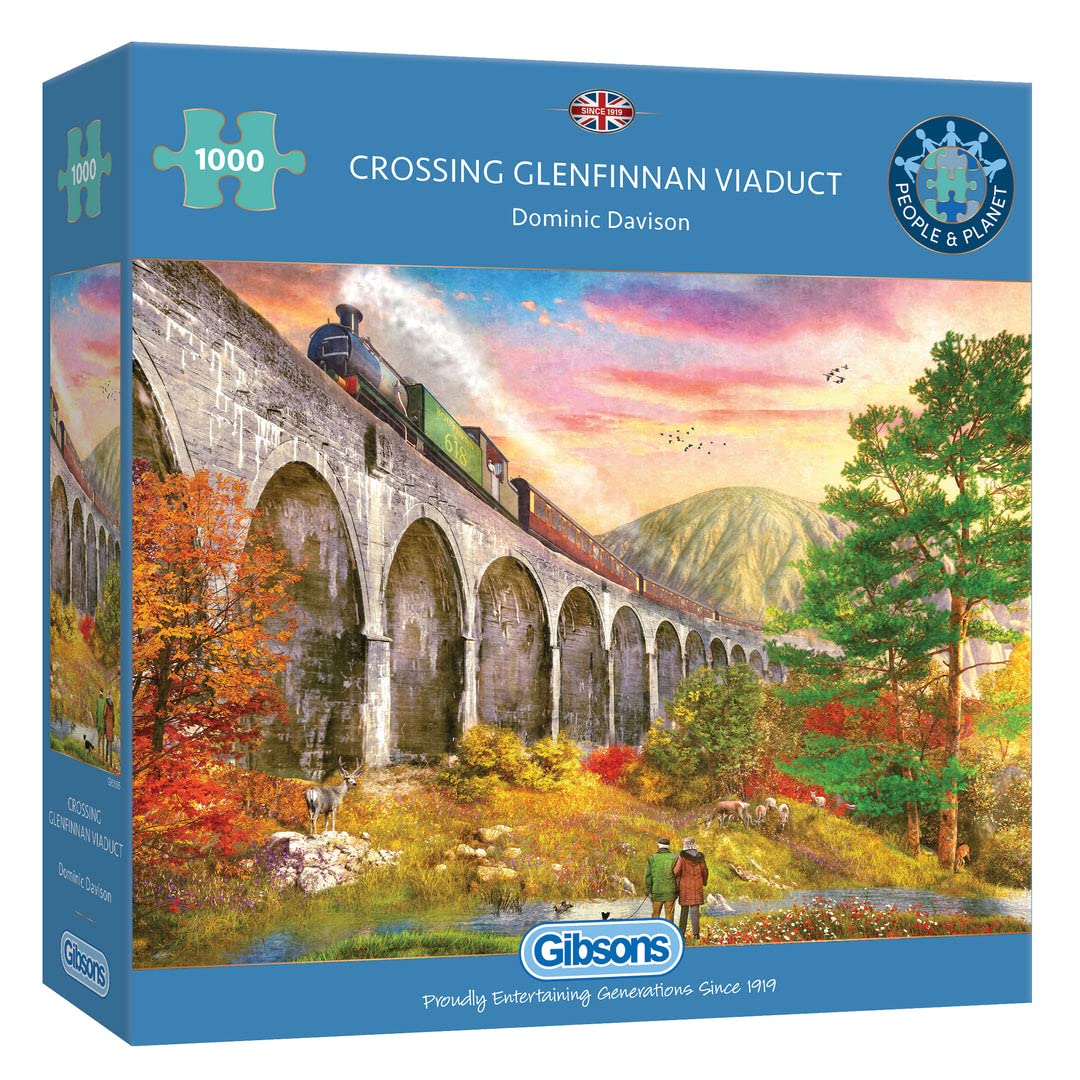 Gibsons Crossing Glenfinnan Viaduct 1000 Piece Jigsaw Puzzle for Adults – Steam Train Scene by Dominic Davison – Scenic Scottish Landscape – Premium Sustainable Puzzle Made in the UK/EU — image 1