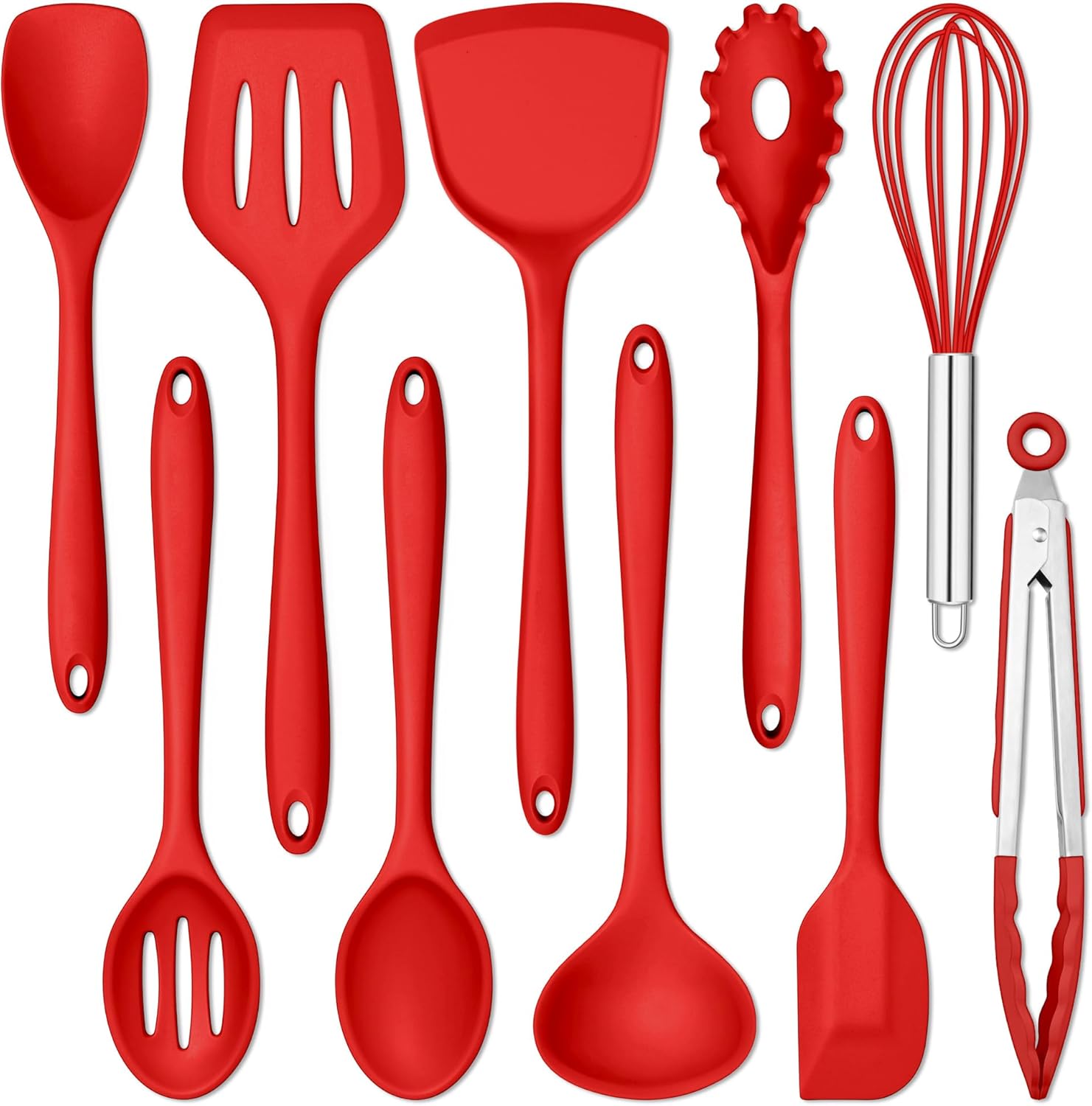 E-far 10 Pieces Silicone Cooking Utensils Set, Heat Resistant Kitchen Utensil Set for Nonstick Cookware, Kitchen Cooking Tools with Spatula, Spoon, Slotted Turner, Non-Toxic & Dishwasher Safe (Red) E-far 10 Pieces Silicone Cooking Utensils Set, Heat Resistant Kitchen Utensil Set for Nonstick Cookware, Kitchen Cooking Tools with Spatula, Spoon, Slotted Turner, Non-Toxic & Dishwasher Safe (Red)