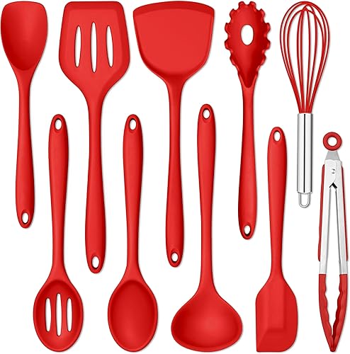 Miniatura 18 de E-far Juego de 10 utensilios de cocina de silicona, juego de utensilios de cocina resistentes al calor para ollas y sartenes antiadherentes,