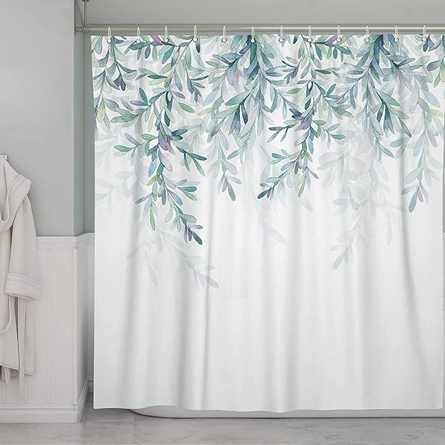 ESPFHN Floral Shower Curtain Mould Proof Resistant Fabric Bathroom Curtains Washable Waterproof Polyester Decorative Bathroom Curtains with Plastic Hooks180 x 180cm