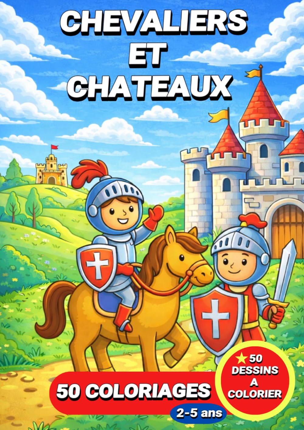 Chevaliers et châteaux: Livre de coloriage chevalier et châteaux pour enfants – 50 coloriages pour les enfants de 2 à 5 ans (JemColorier)