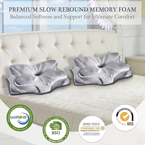 Miniatura 9 de CCidea Almohada ergonómica de espuma viscoelástica para dormir de lado, almohada de apoyo cervical transpirable con funda extraíble