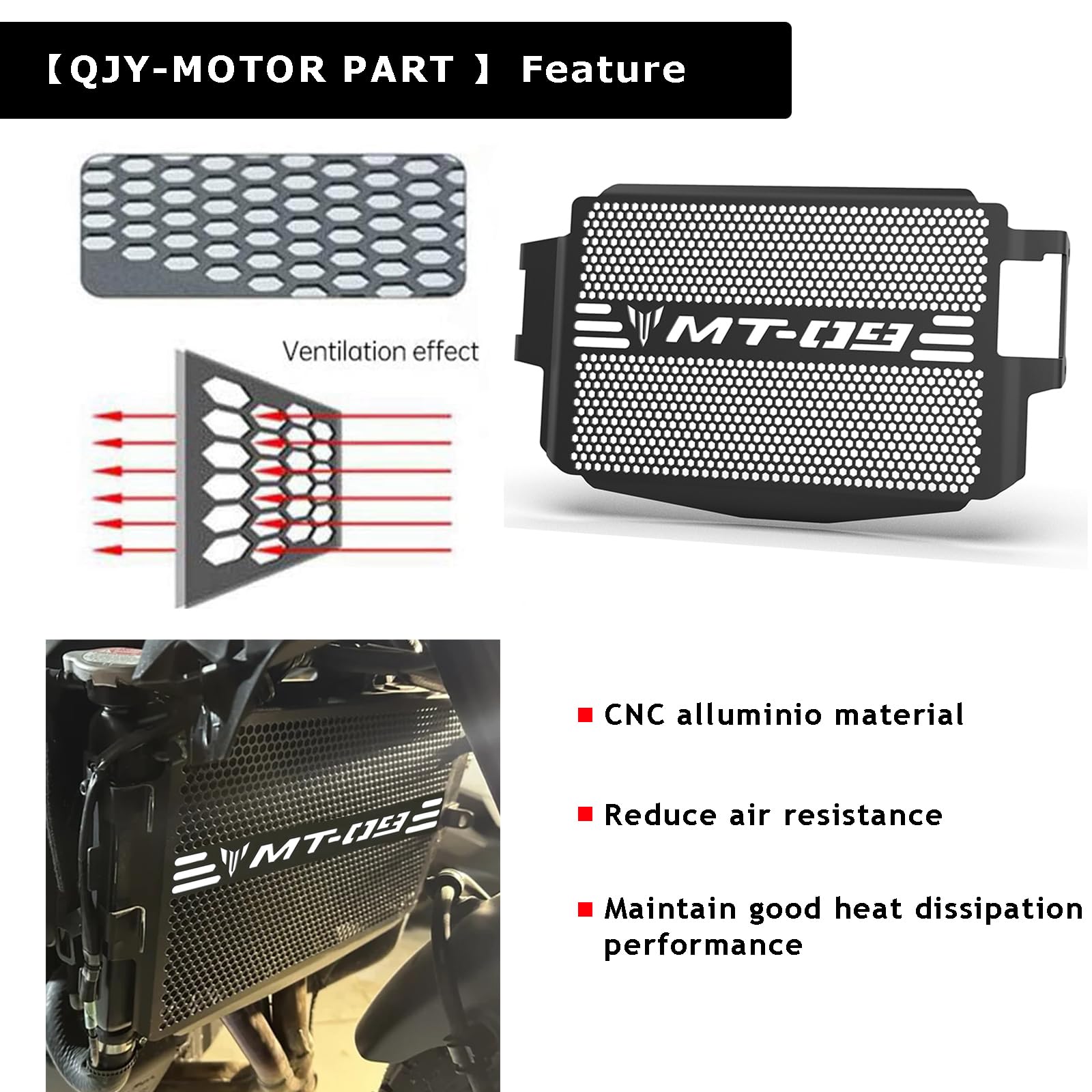 MT-09/SP 2024-2026 Motorrad Kühlergrill Schutz CNC Kühlerabdeckung für MT09 MT-09 SP 2024 2025 2026-Schwarz