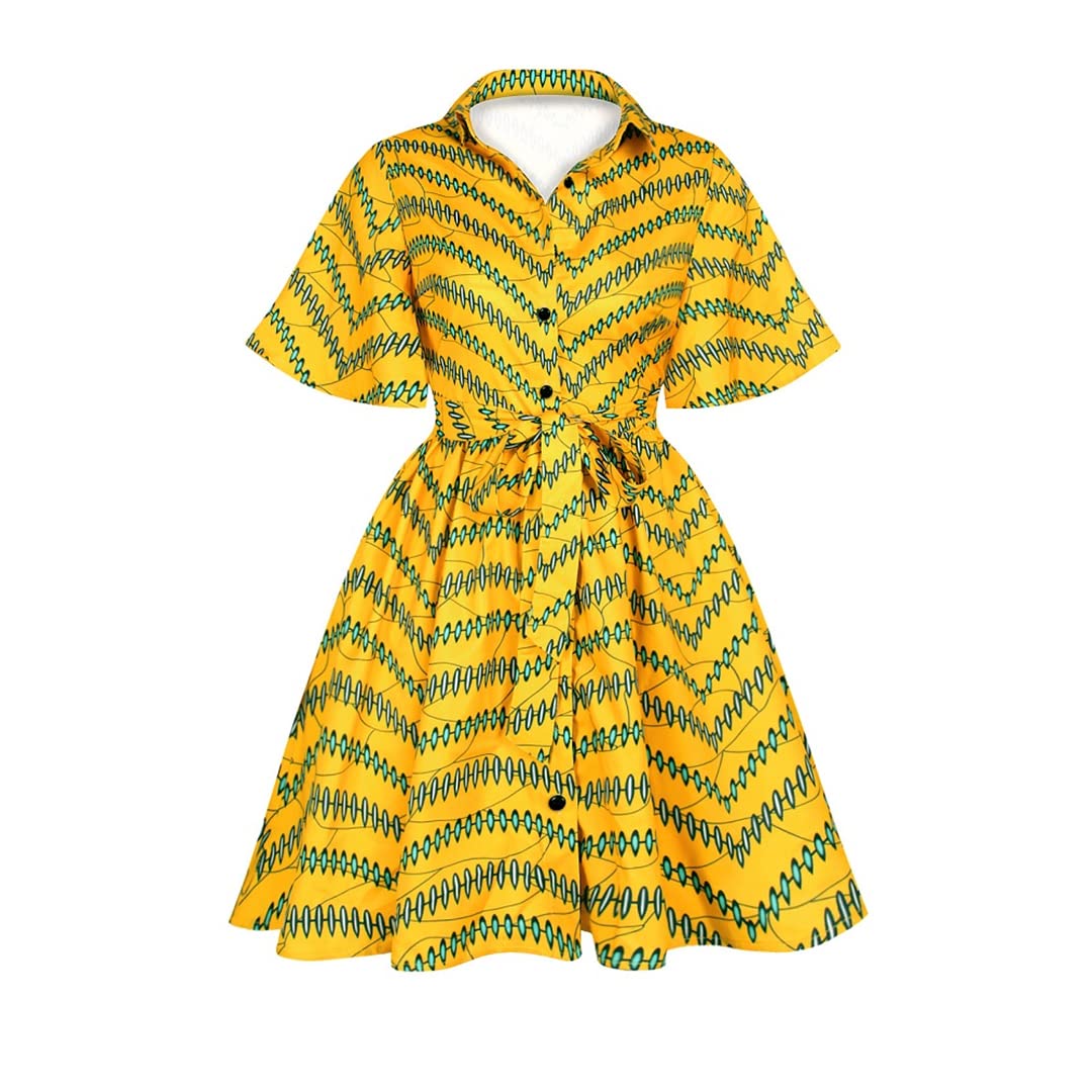 JLDJWSJD African Print Dress Womens Traditional Casual Outfits Attire Lotus Sleeve Button African Dresses