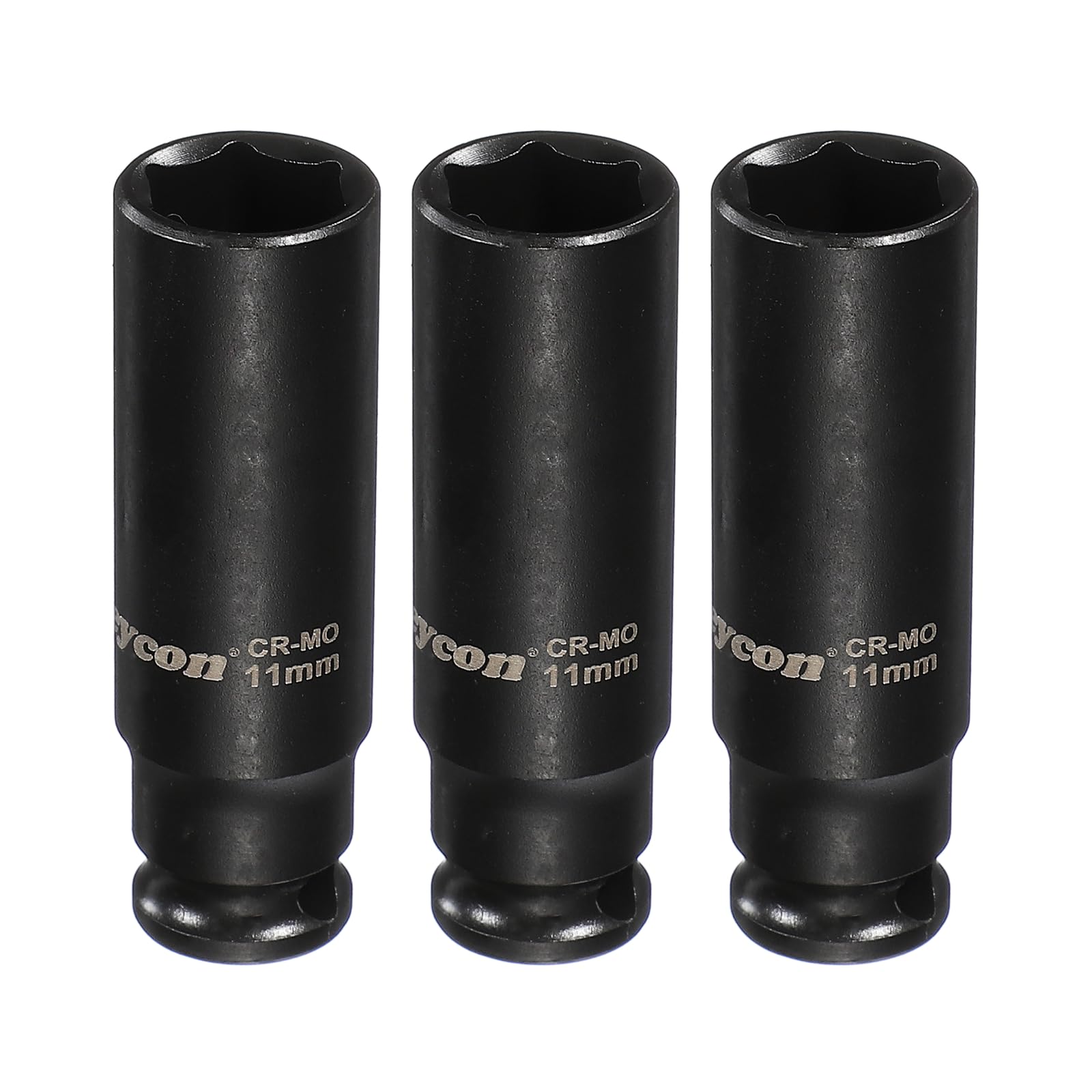 sourcing map 3Pcs 6 Point Deep Impact Socket 1/4 Inch Drive 11mm Metric Standard Socket Cr-Mo Steel Spindle Axle Hex Nut Bolt Sockets for Auto Machine Repair