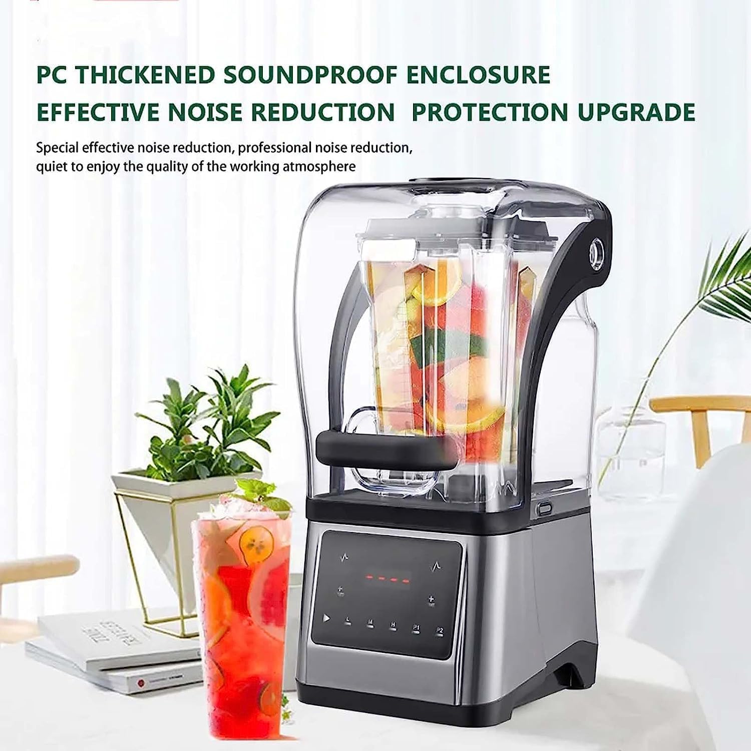 Piaskowa Maszyna Do Lodu, 1,6-litrowy Mikser Do Smoothie Z Wyciszonym Kapturem, Pionowe Sześciolistne Ostrze, Regulowana Prędkość, 5 Funkcji Ustawień Wstępnych, Do Kuchni Mleko Herbata Kawa Deser