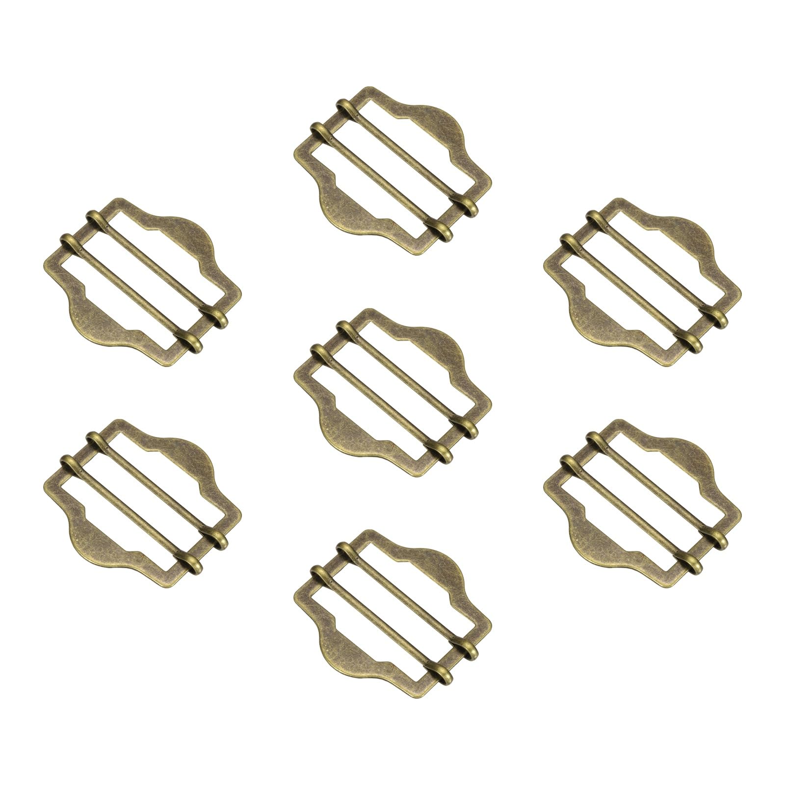 PATIKIL 7 Pcs Metal Adjuster Slide Buckle, 30mm Vest Roller Pin Buckles Double-Pin Slide Adjuster Clasp Hexagonal Vest Button for Belt Bag Cloth Webbing Strap DIY, Copper Tone