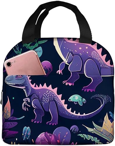 Miniatura 1 de OOZ Lonchera aislada para mujeres y hombres, bonito juego de dinosaurios de dibujos animados con varias plantas, reutilizable, a prueba de fugas,