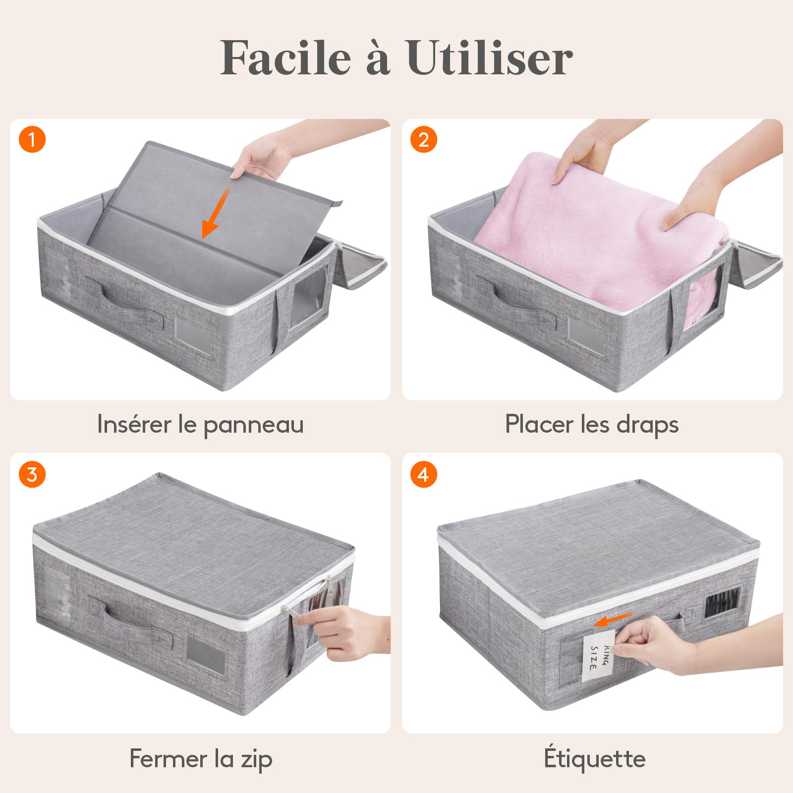 Lifewit Grands Sacs Rangement Drap de Lit Pliables, Boite Parure de Lit avec 2 Fenêtres Transparentes et 1 Étiquette, Organisateur Drap, Range Housse Couette, Couverture, 38 × 33 × 12 cm, Lot de 3