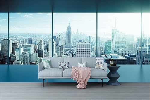 FLFK Murales de pared 3D para despegar y pegar edificios de la ciudad de ventana de cristal, papel tapiz autoadhesivo con vista a la ciudad,