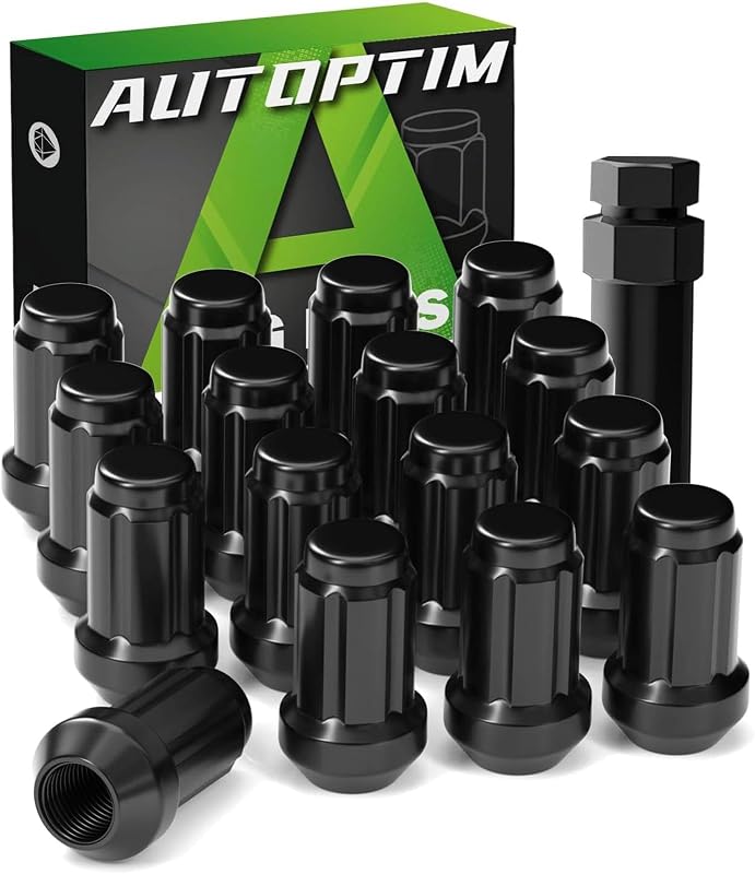 M12x1.5 ATV Lug Nuts - 16 Pcs Black 6 Spline Nuts with Socket Key | Replacement for Can-Am Honda Polaris, 1.38"(35mm) Length, 17mm Hex, 6 Point Closed End Conical Seat Wheel Lug Nuts