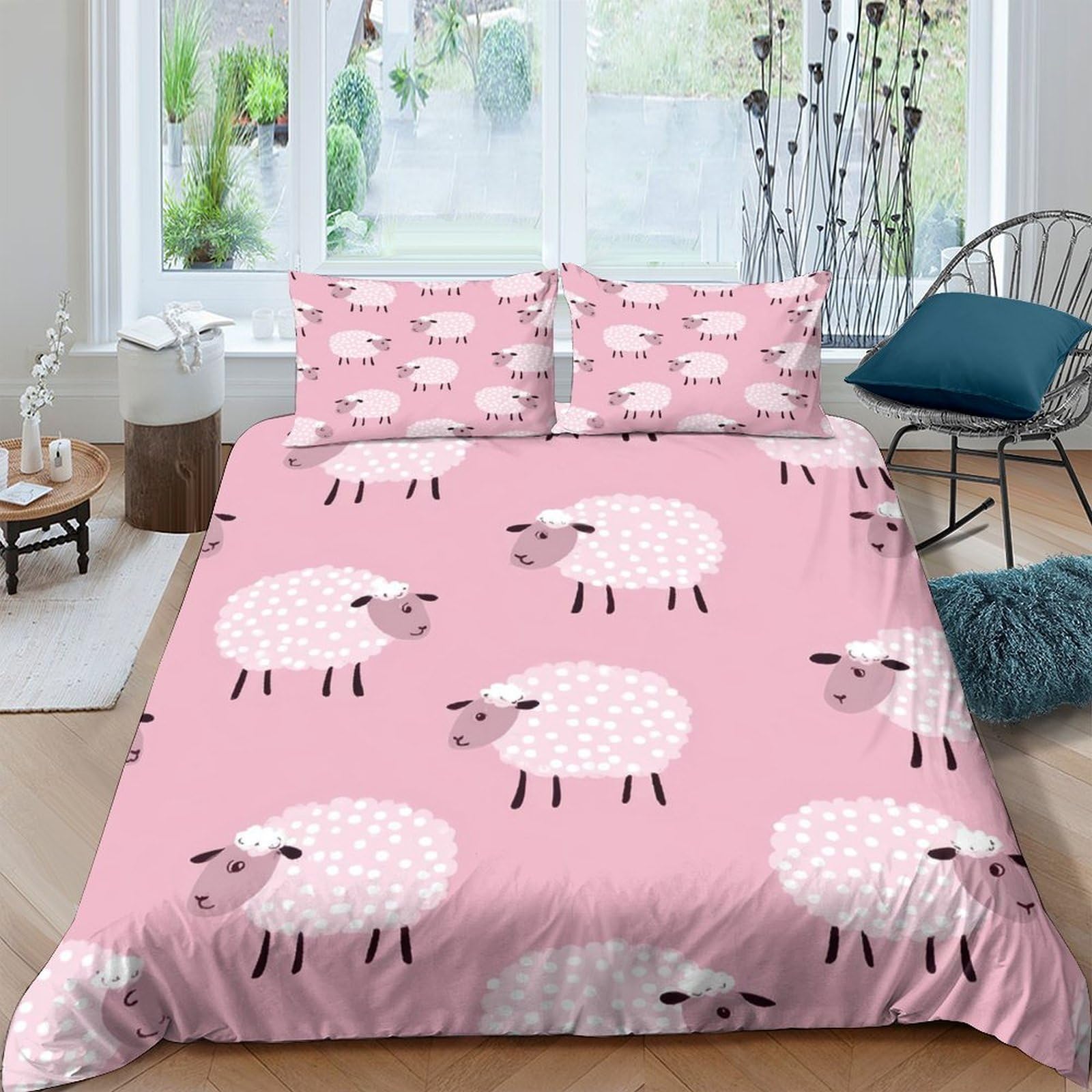 Ctjqhvkz Style-8 3D Printed Pink Sheep Fitted Sheet Microfiber Soft Anti-Slip Cute Cartoon Animal Bed Cover For Bedroom Guest Room Easy Care Single（135X200cm）