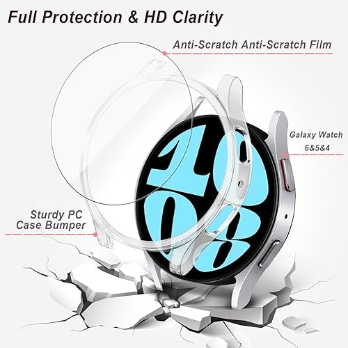 Miniatura 8 de Paquete de 4 + 4 protectores de pantalla para Samsung Galaxy Watch 6 de 1.772 pulgadas, película protectora de vidrio templado antivaho y