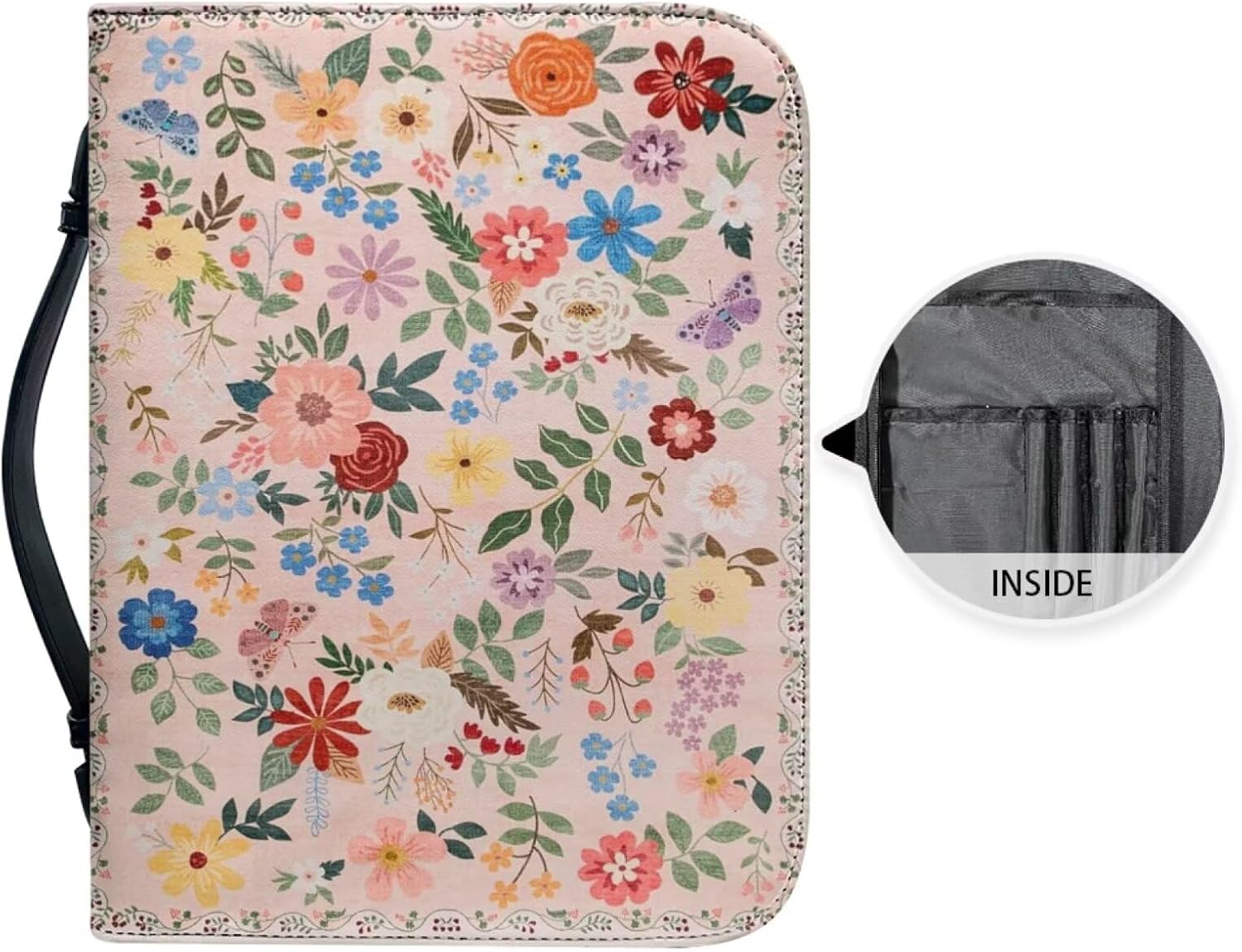 Bible Cover Case For Women Floral Print Large Bible Tote Bags Organizer Quilted Bibles Carrying Case for Girls Carrying Book Case Church Bag Christian Gifts Pink Flower-size：2XL