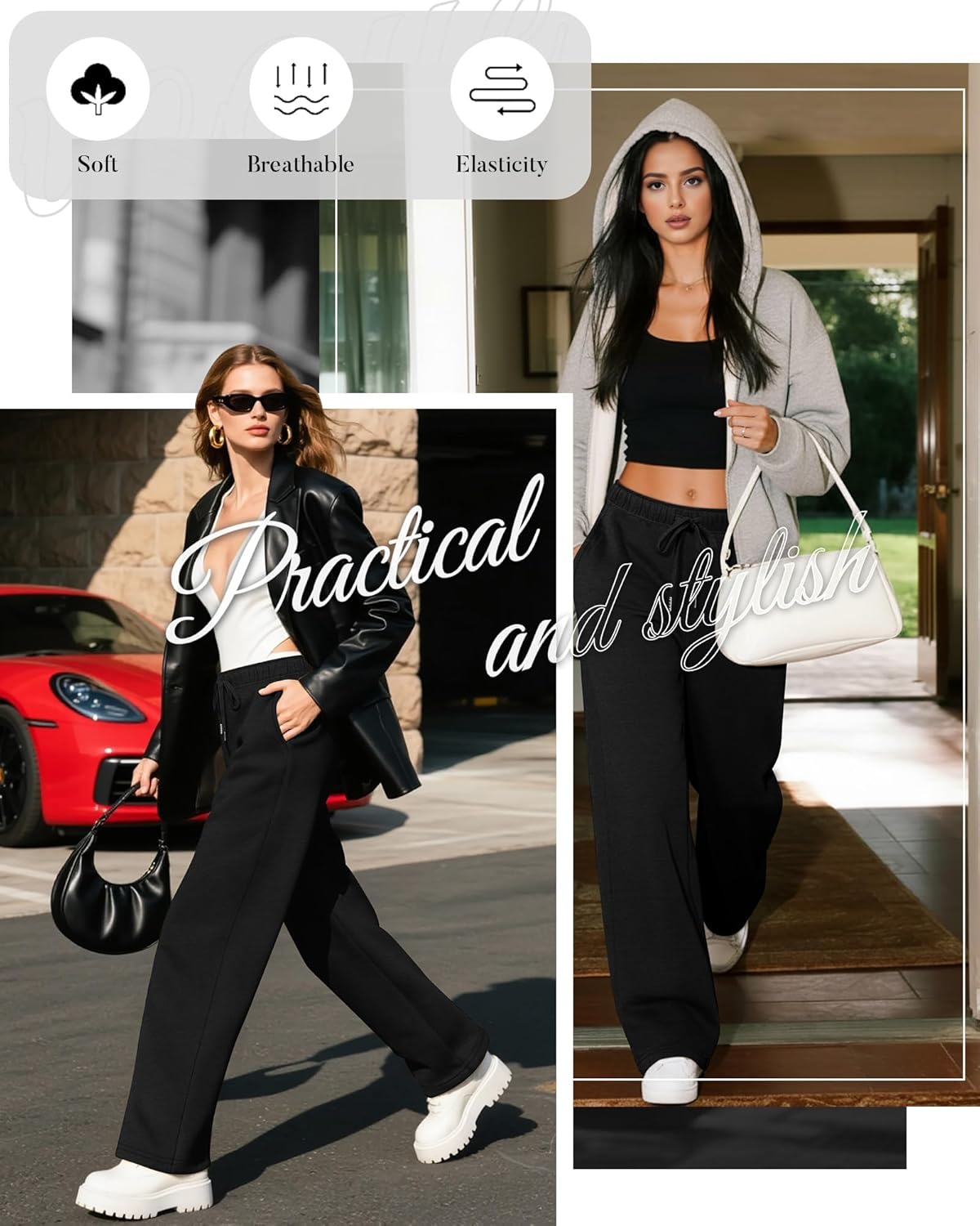 4 Pack Women's Wide Leg Sweatpants Drawstring Lounge Joggers for Women Straight Pants Elastic Waist with Pockets - Image 3