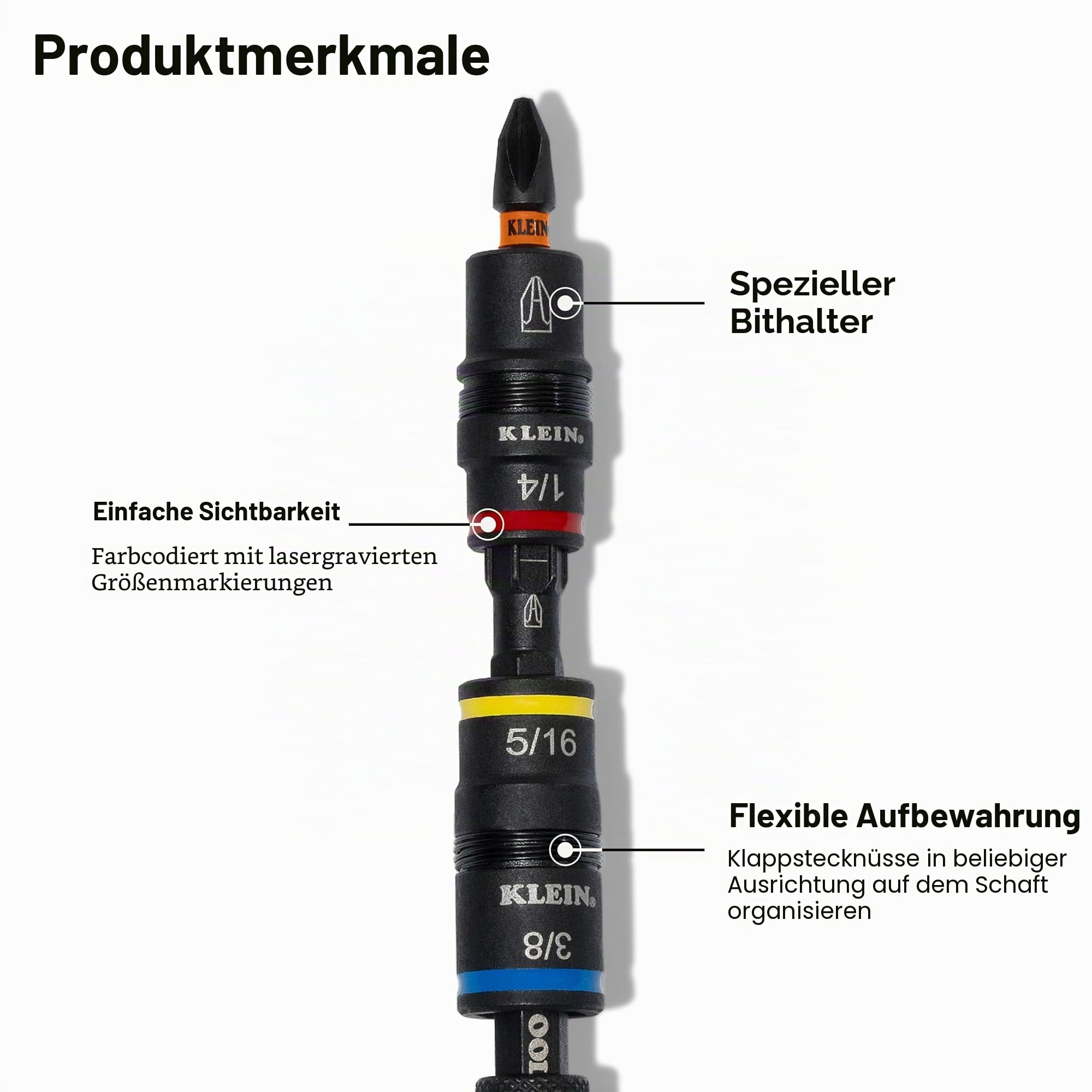 Klein Tools, 32517HD KNECT, 17-in-1 Schlagfester Hybrid-Schraubendreher/Steckschlüssel, Magnetisch, Mit Wechseleinsatz, 11 Bits, 3 Steckschlüssel, Bithalter, Vierkantadapter