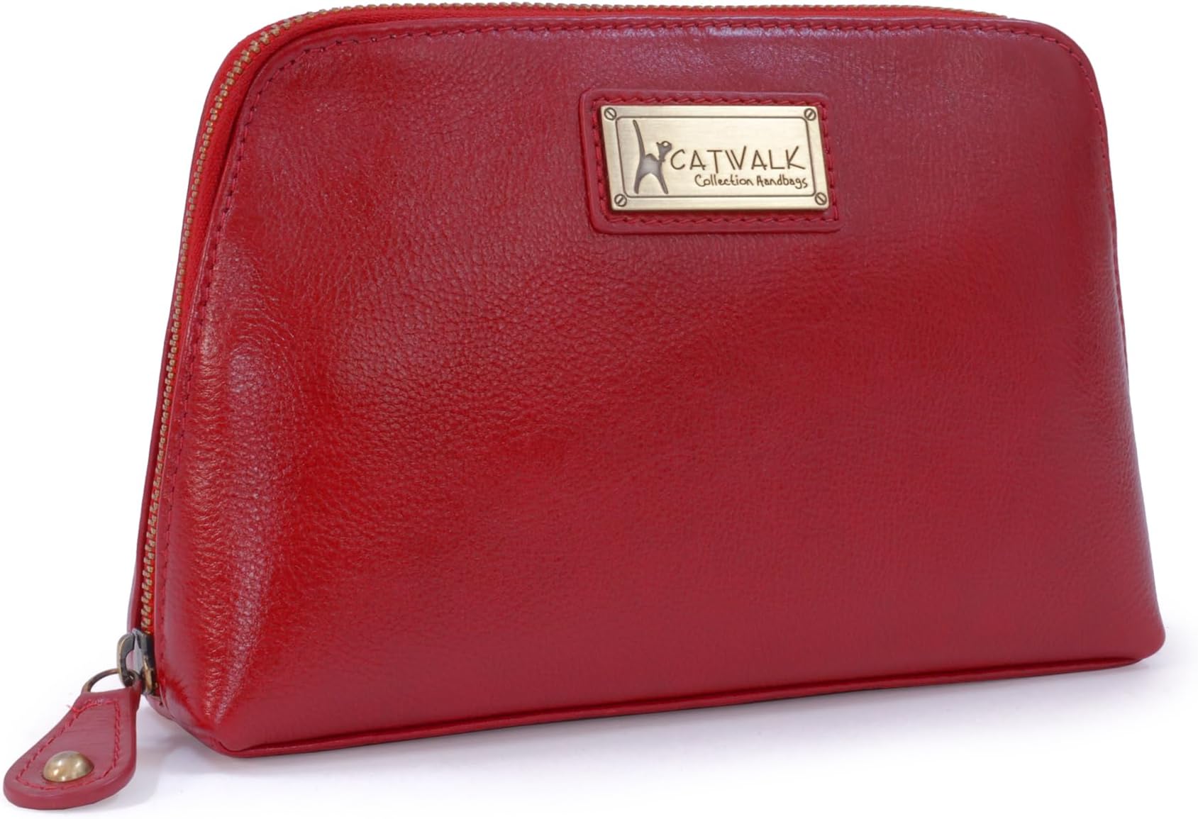 Catwalk Collection Handbags - Women's Leather Cosmetic Bag - Medium Travel Makeup Pouch - Make-Up Case - Emma - Red