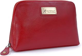 Catwalk Collection Handbags - Women's Leather Cosmetic Bag - Medium Travel Makeup Pouch - Make-Up Case - Emma - Red