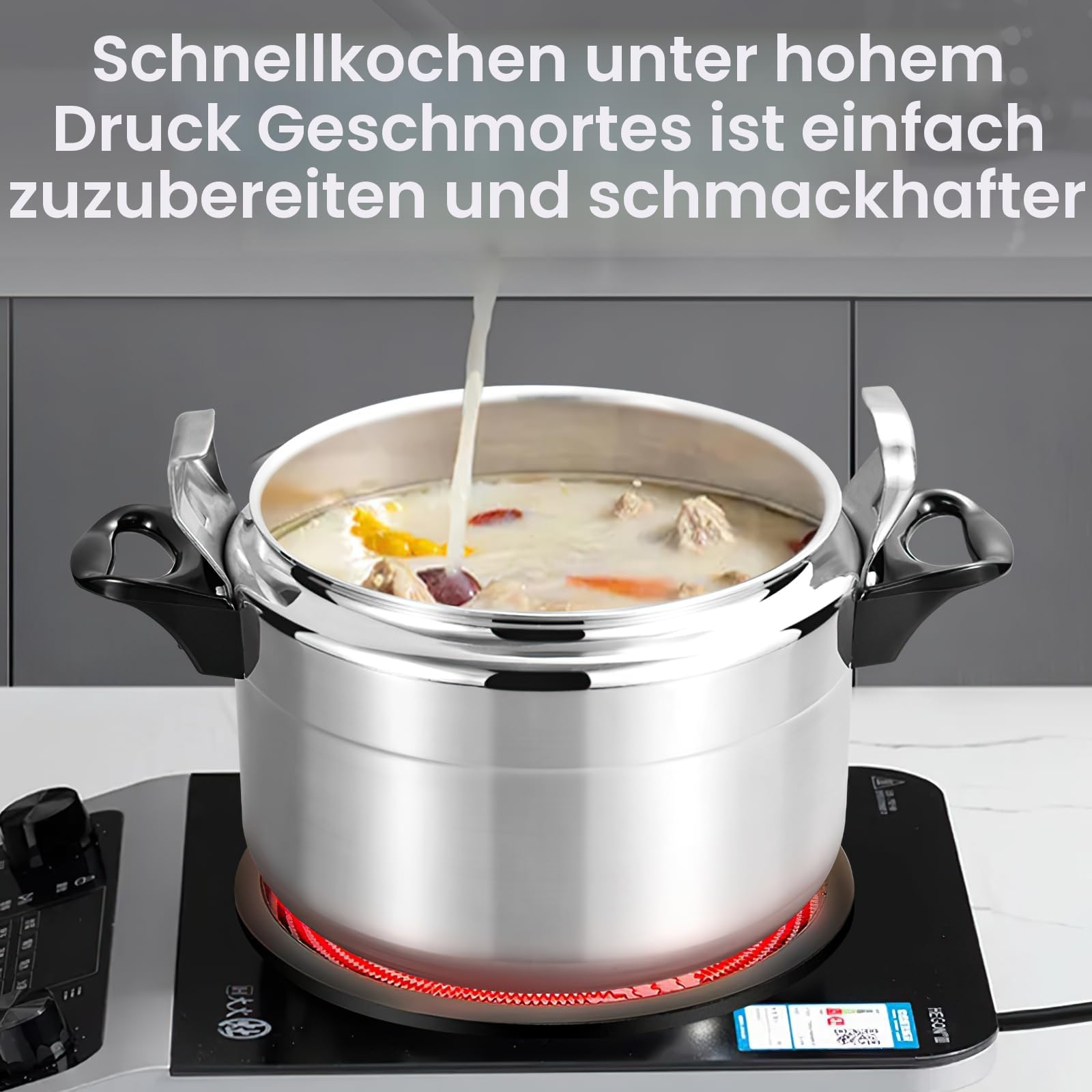 Eznaobo Schnellkochtopf Für Küche Und Gastronomie, Schnellkochtöpfe Aus Aluminiumlegierung Mit Sicherem Ventil, Doppelseitiger Bremssattelverschluss, Konserventopf Die Meisten Herdarten, 7 L