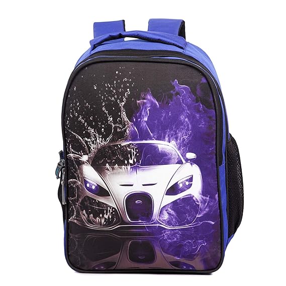 Dejan Bags Dejan Girls and Boys Water Resistance Nylon School Backpack Bag with Car Print for 6-9 Years (Blue)