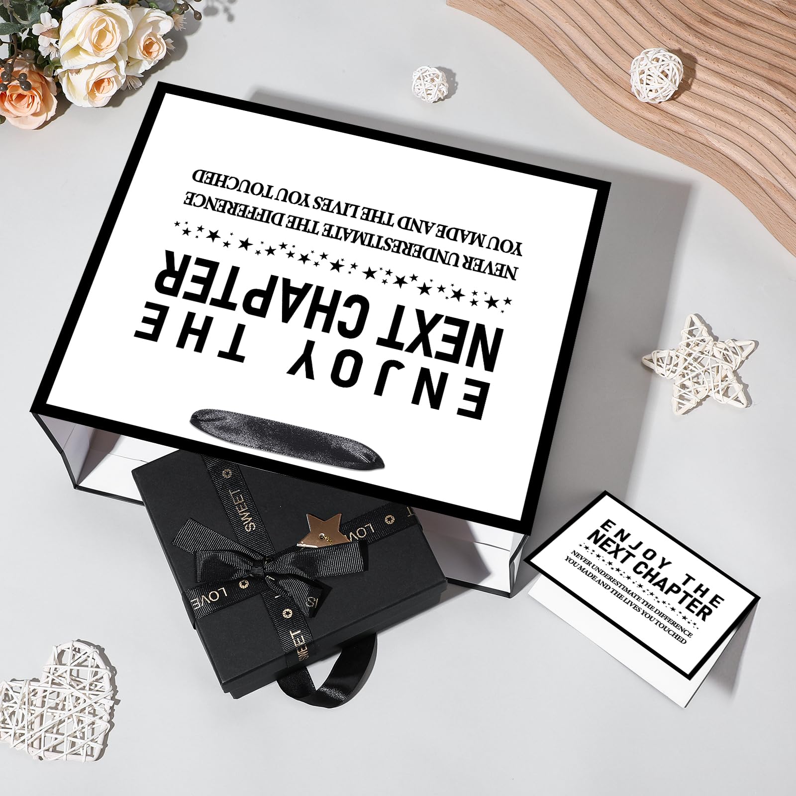 Yomaiha 1PC Retirement Gift Bag for Women Men Enjoy the Next Chapter Gift Bag with Tissue Papers and Card White Black Retirement Gift Wrapping Paper Bag for Farewell Going Away Party Supplies