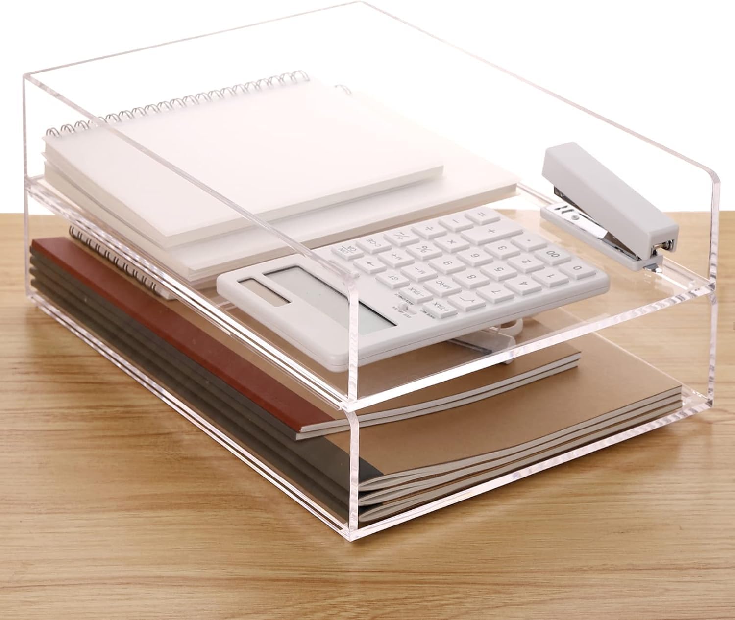 BPA® Letter Tray, Clear Acrylic Paper Tray, Stackable Desk File Organizer, Office Organization and Accessories-Split Type Can be Pulled Out-2 Pack