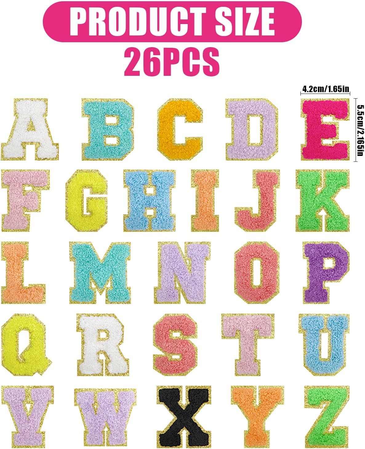 Daily Crafts Multicolor Gold Chenille Embroidery Patch Letter Alphabet A to Z Varsity Iron on Sew on Decorative Repair Applique Patches with Gold Border for Clothing Bags DIY Art & Craft 4