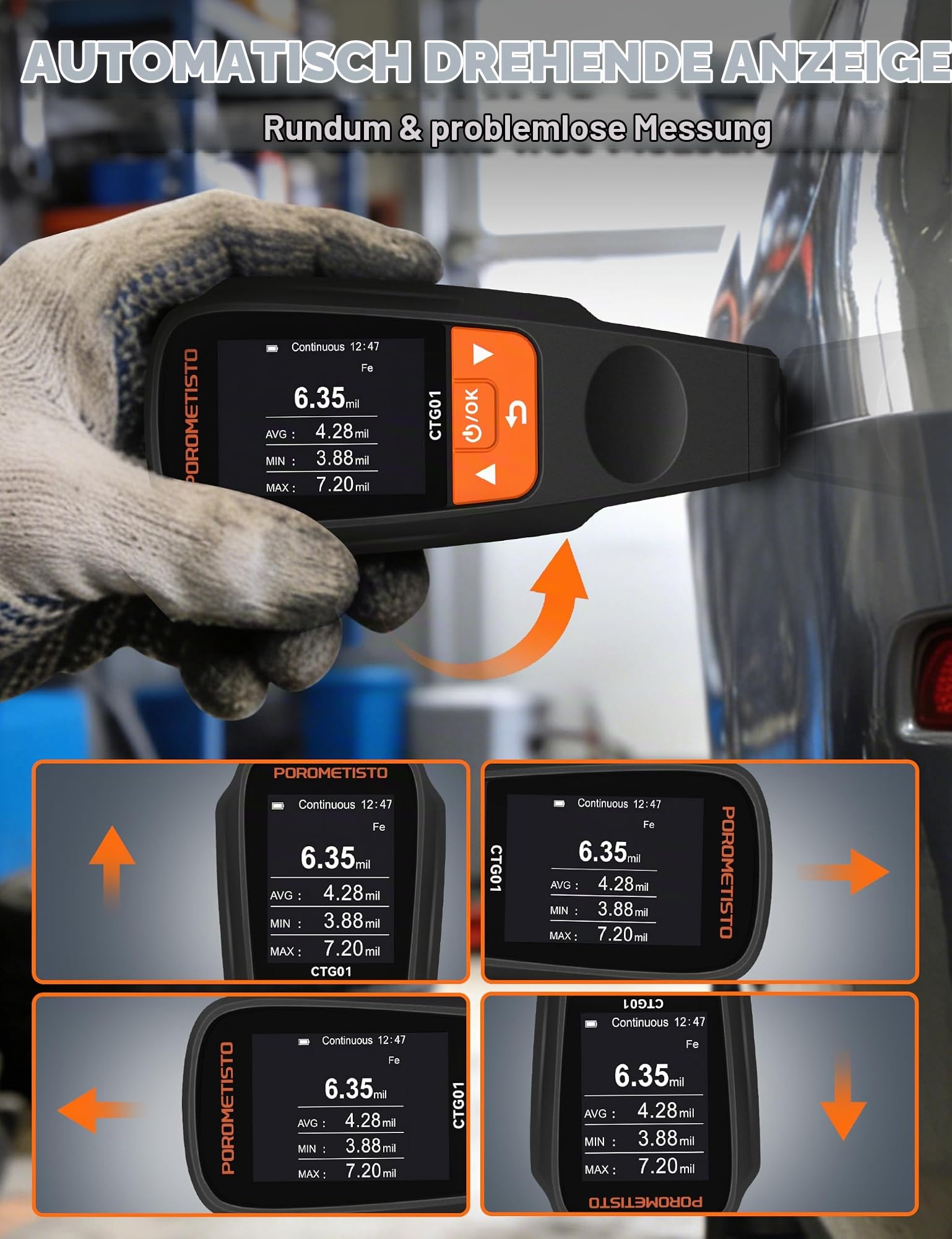 Lackdickenmessgerät Auto 0–2000μm – Fe/NFe Auto-Erkennung für Stahl & Alu
