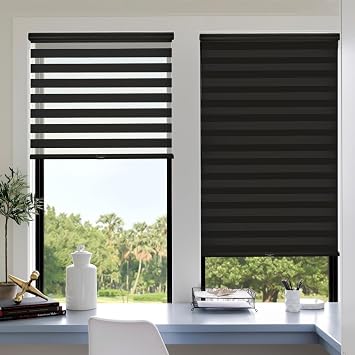 Tonature Cordless Zebra Blinds for Windows, Zebra Roller Shades, Room Darkening 50% Blackout Window Treatments for Home Office Kitchen Bathroom Living Room Sliding Glass Door, 29" x 72", Black