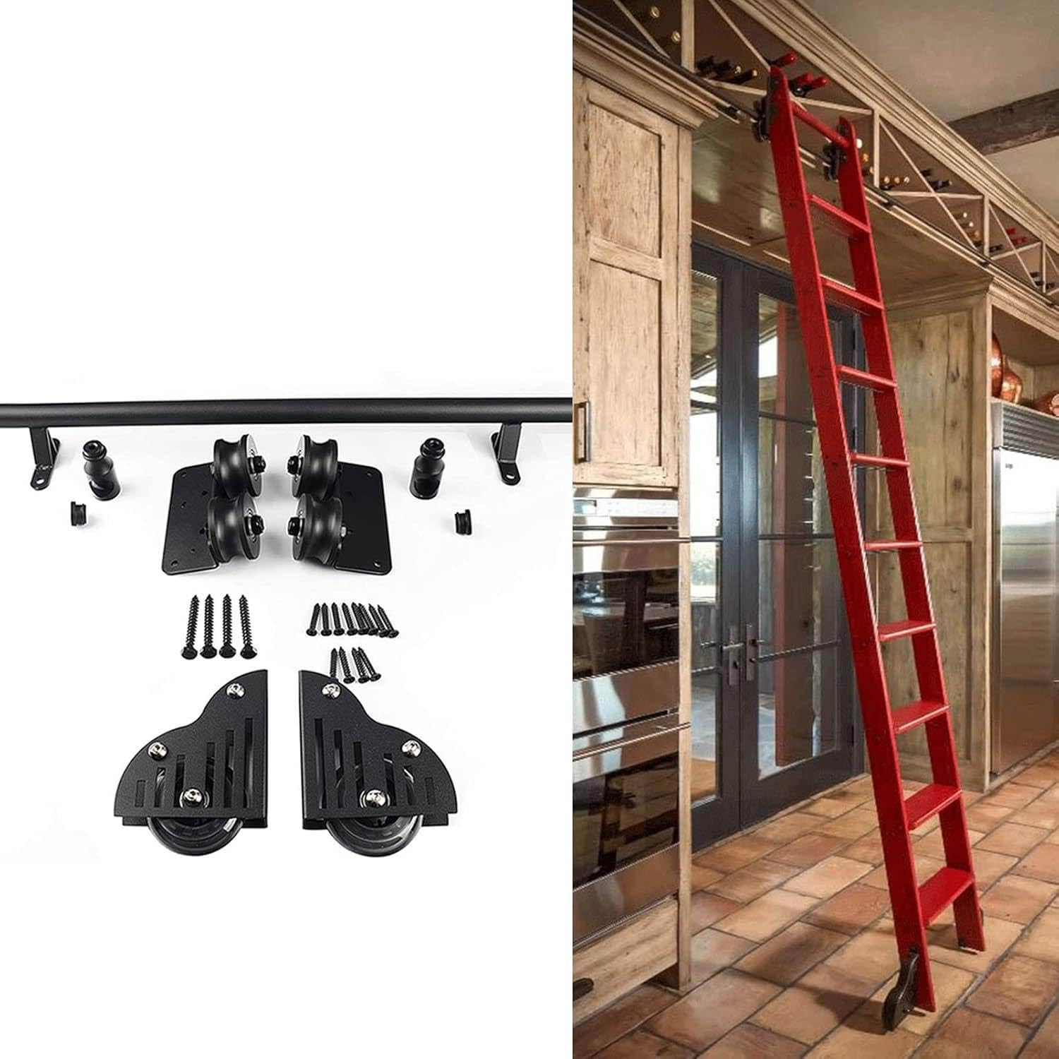 Kit Hardware per Scala Scorrevole per Biblioteca (Senza Scala) - Binario Scorrevole in Acciaio Nero per casa, Ufficio, Biblioteca - Hardware per Scala Retrattile,300cm Kit de Pista