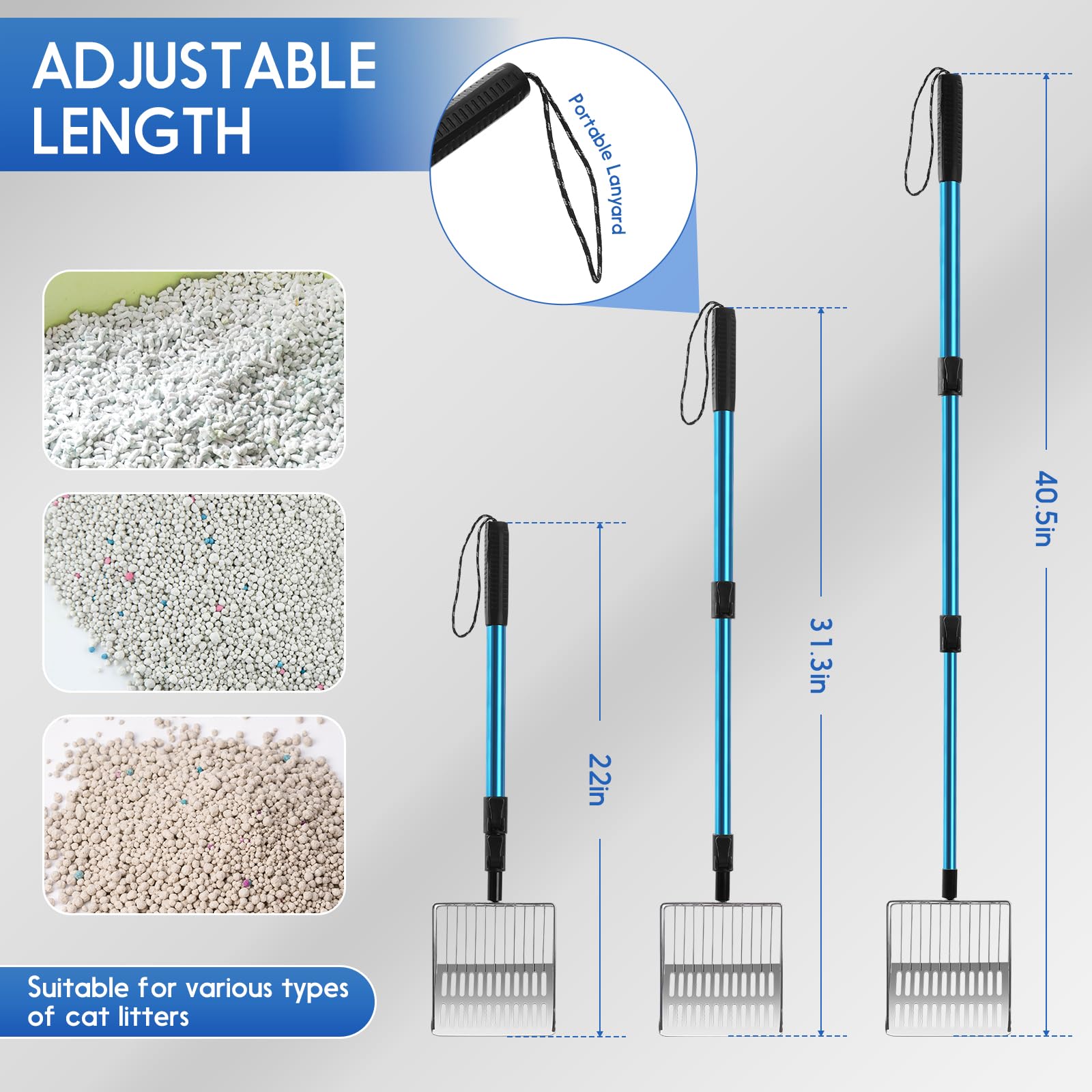 Cat Litter Scoop Long Handle: 22"-40.5" Extendable Metal Cat Poop Scooper with Deep Shovel for Litter Box Durable Heavy Duty Cat Litter Shovel for Easy Sifting - image 3