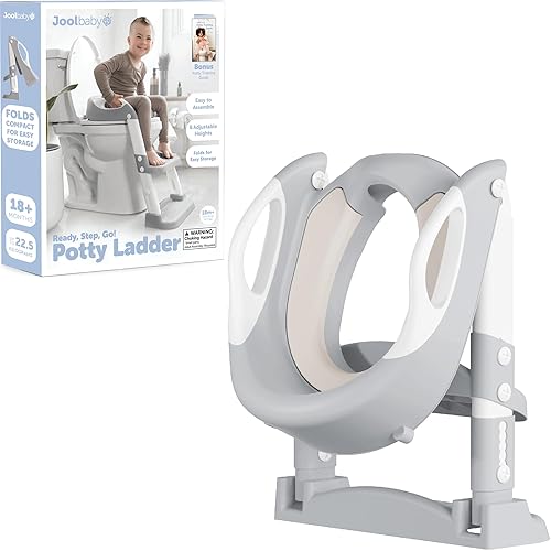 Vista 9 de Jool Baby Asiento de entrenamiento para ir al baño con escalera de 2 escalones para niños pequeños, protector contra salpicaduras, altura ajustable