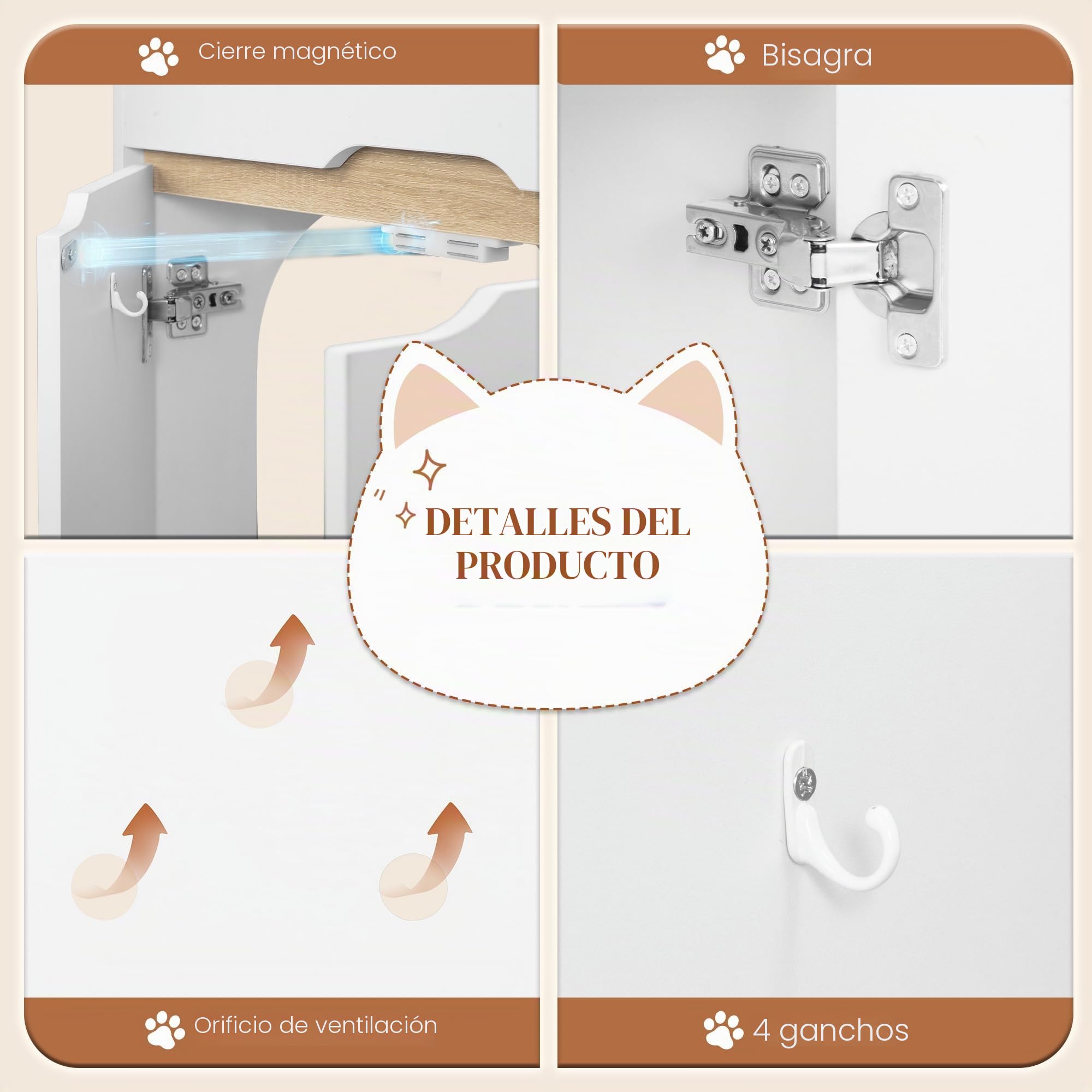 HEXCELEN Mueble Arenero 2 Gatos, Armario para Gatos, Oculto para Arenero con Puertas Dobles, Adecuada para Dormitorios, Salones, Armario de Almacenamiento, 120 x 50 x 53,4 cm, Roble Blanco y Blanco
