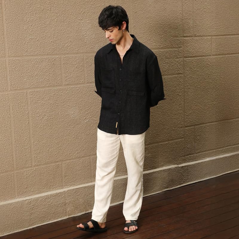 Image of CAHOOT Men's Oversized Shirt Casual Wear | Lapel Collar | Long Sleeve | Button Closure | Oversized Shirt Crafted with Comfort Fit for Everyday Wear