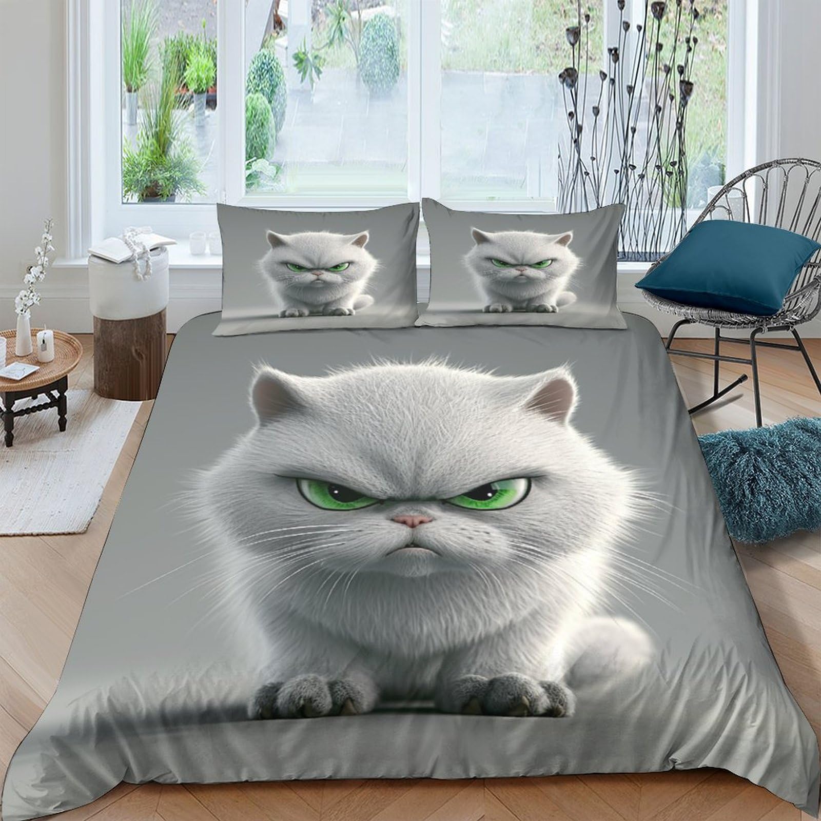 Linge de lit enfant ado motif chat parure de lit 3 pièces housse de couette 220 x 240