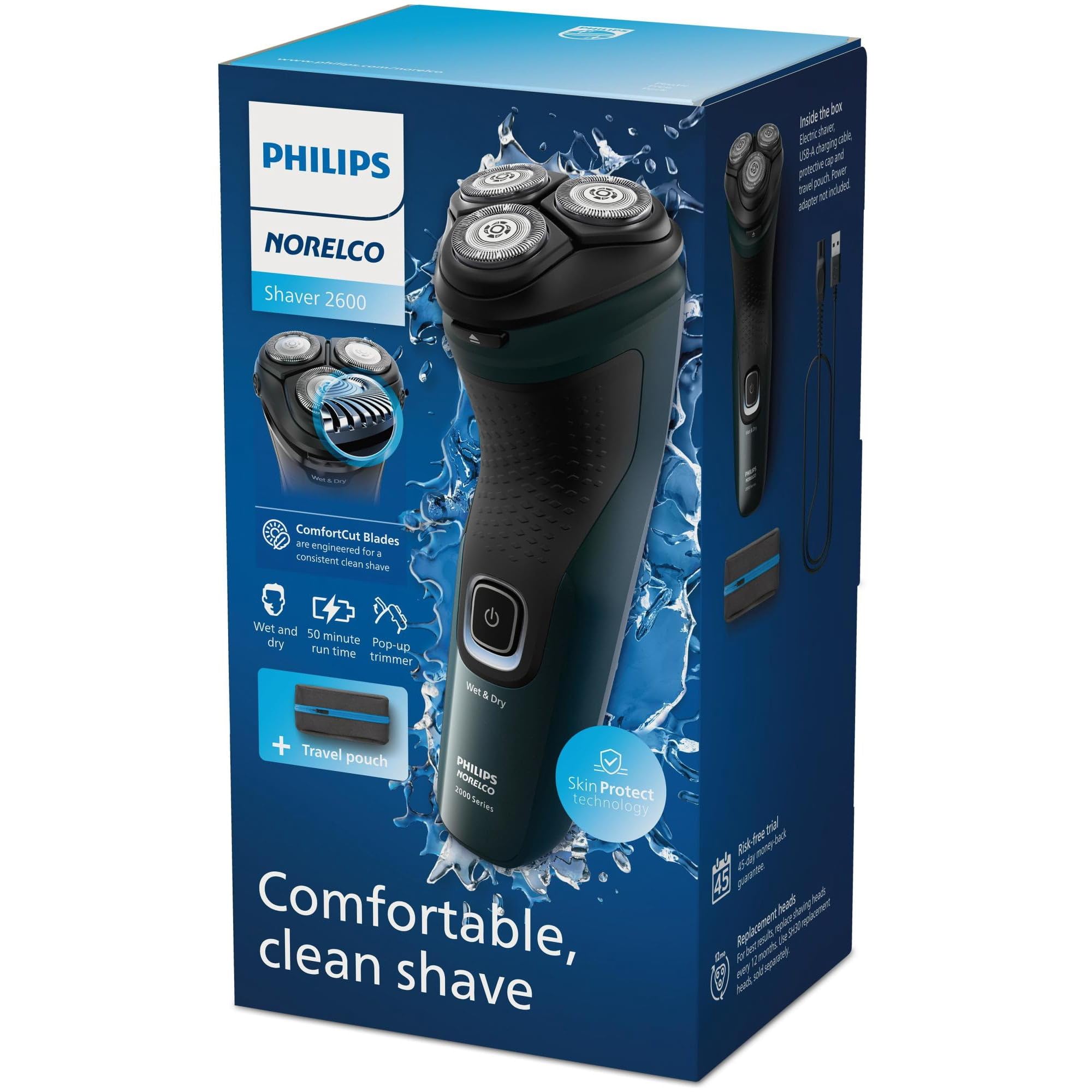 Shaver 2600 - Corded and Rechargeable Cordless Electric Shaver with Pop-Up Trimmer - 27 Self Sharpening ComfortCut Blades - Easy to Clean