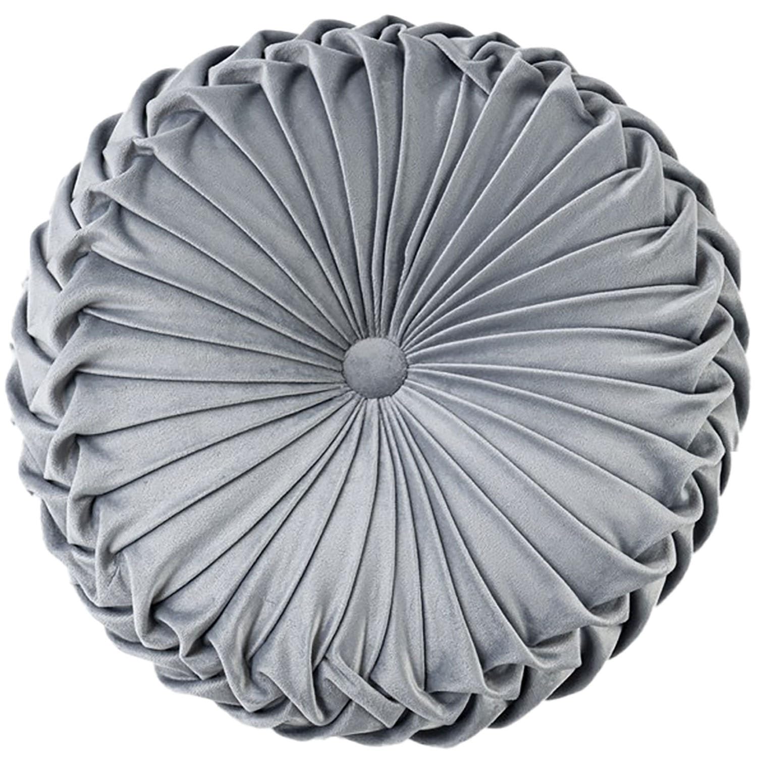 JORTUIO Round Pumpkin Throw Pillow, Couch Cushion Floor Pillow Decorative,Round Throw Pillow Velvet Home Decoration Pleated Cushion For Sofa,Bed,Chair Living Room,Car(Grey,D: 35cmx10cm)