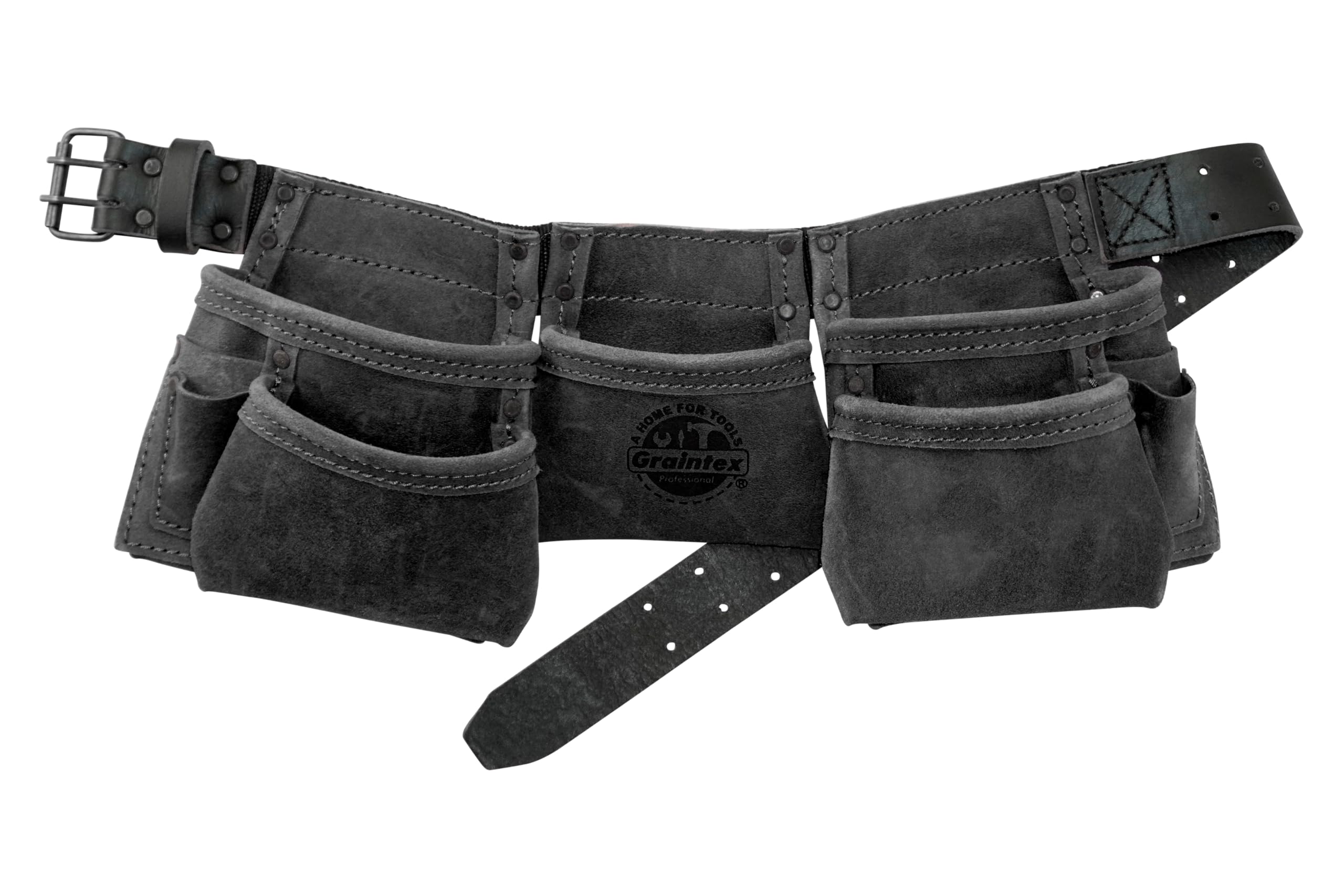 Graintex DS2248 :: 9 Pocket Children Tool Belt Black Color Suede Leather, Kids Real Tool Belt, Boys and Girls Tool Apron for Home Improvement, 1.1/2" Leather Belt, Hammer Loops