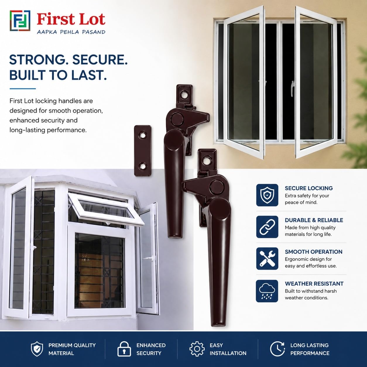 First Lot Aluminium Alloy Left and Right Hand Side Locking Handle for Casement Windows (Brown) 2